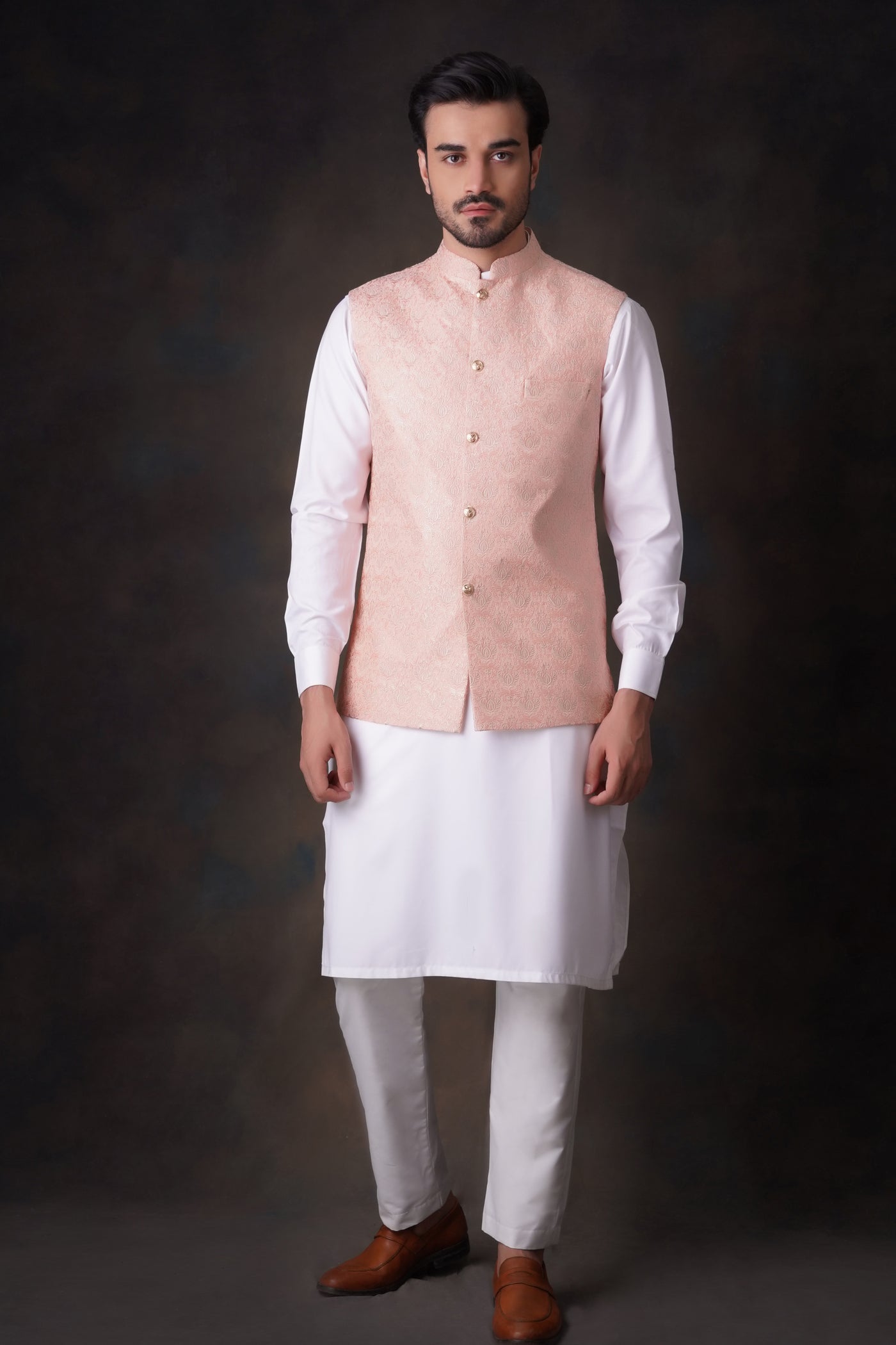 raw silk Waistcoat in Peach pink