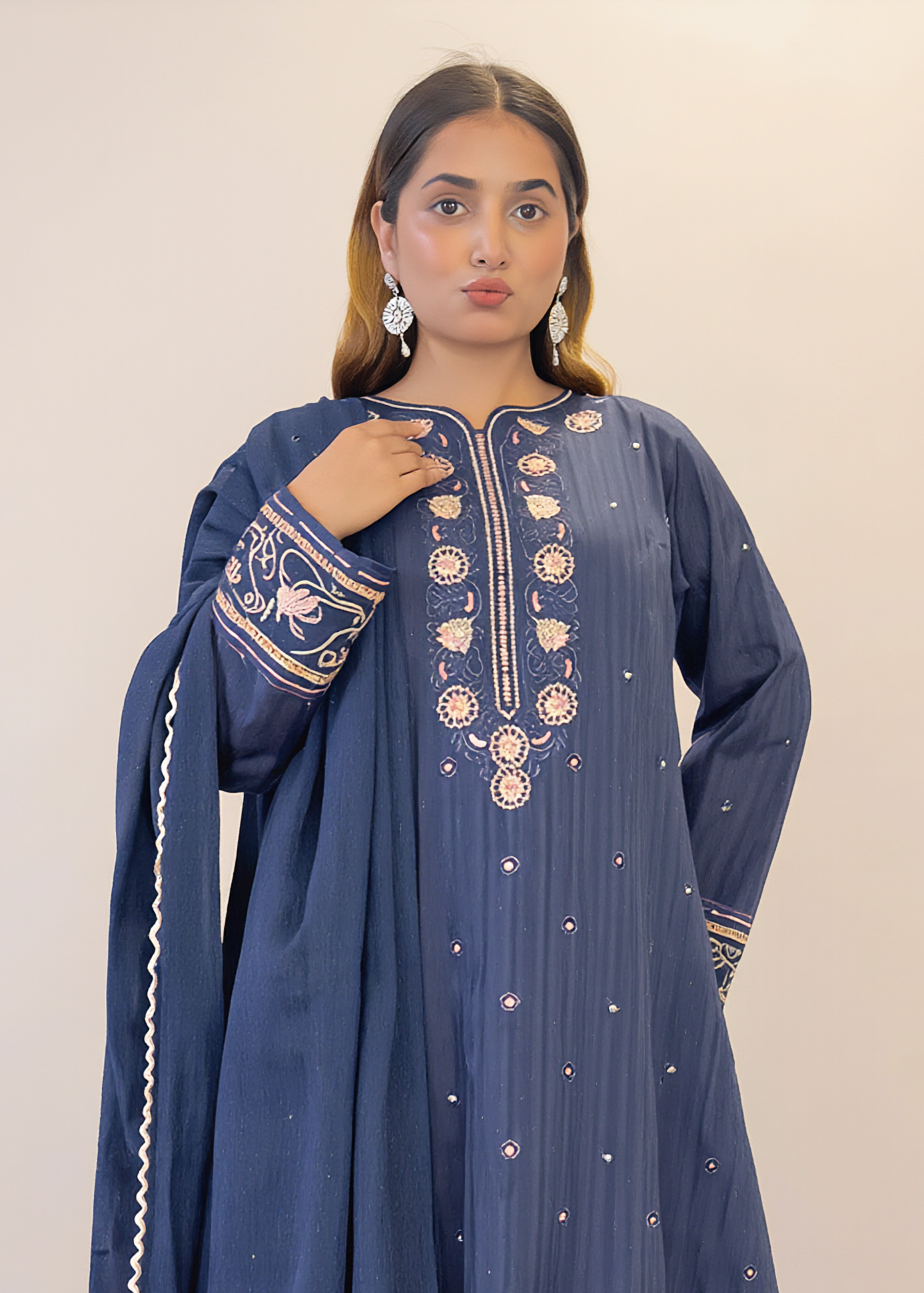 cotton dobby Kurta Set in Yale blue