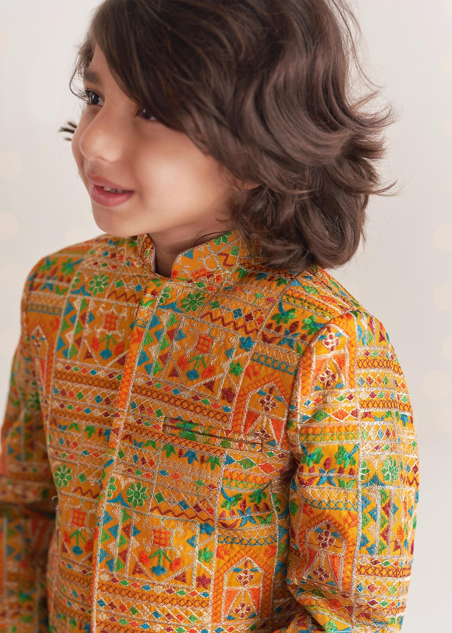raw silk Prince Coat in Mustard
