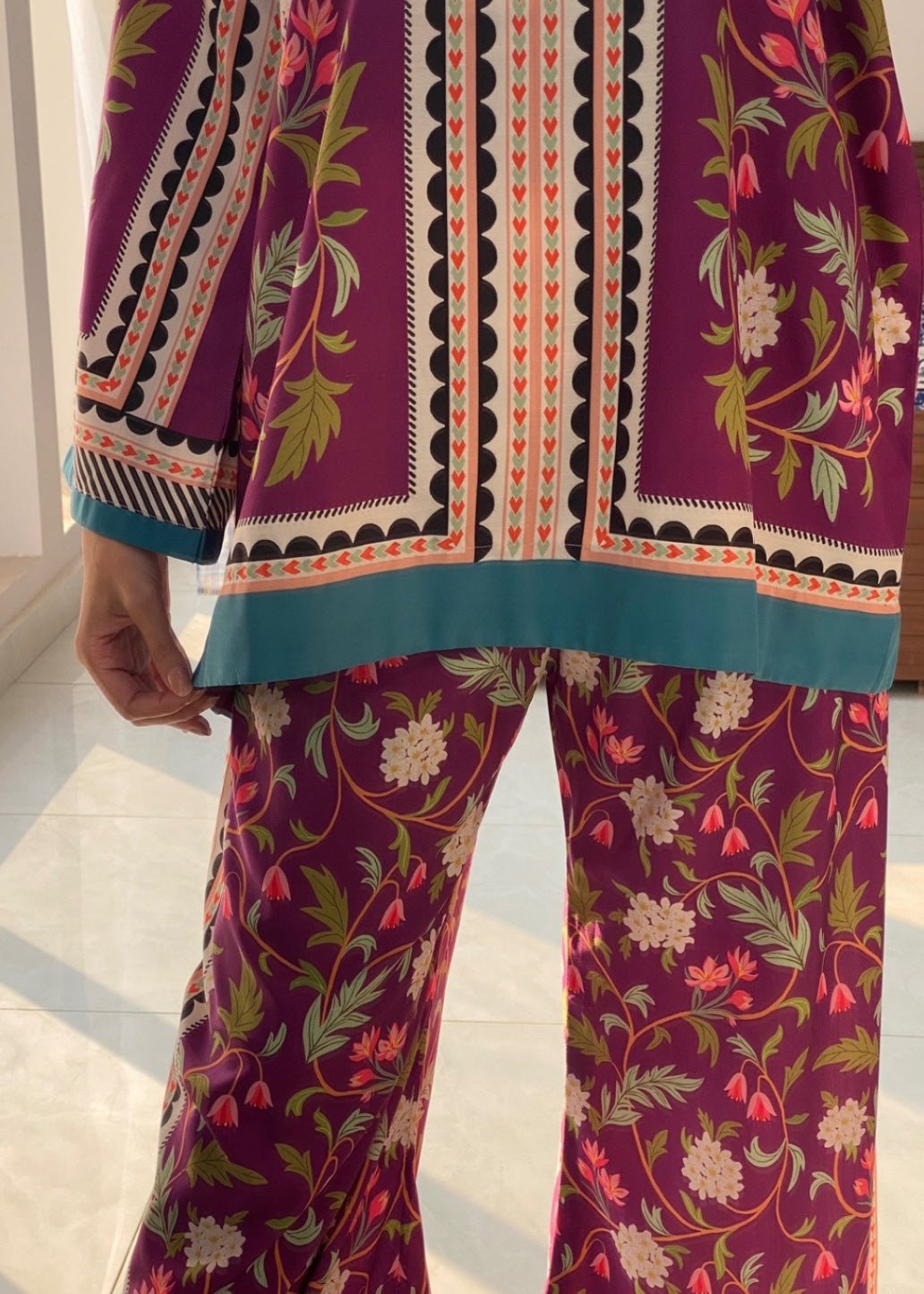 slub lawn Co Ord Sets in Purple