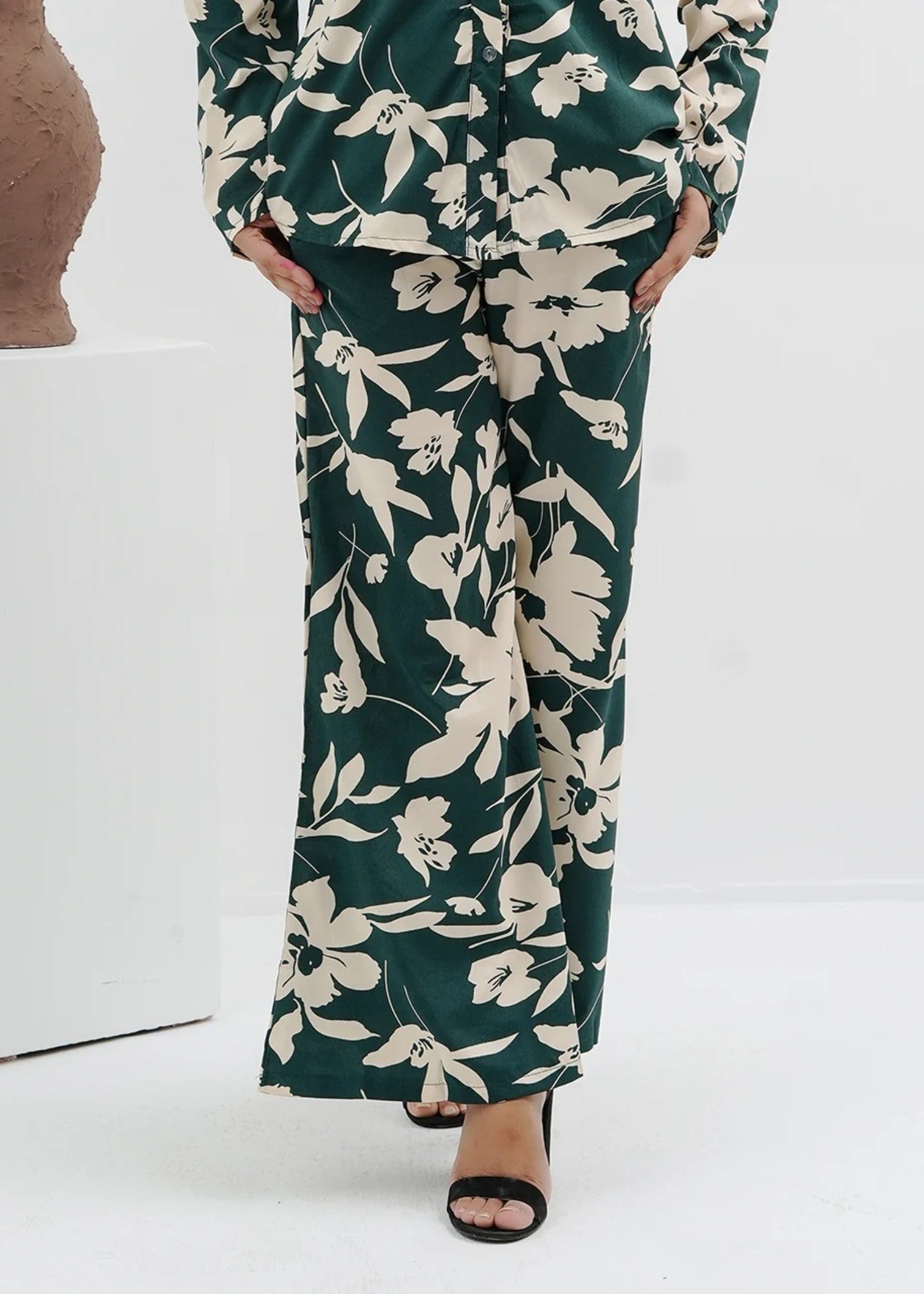 blended satin polyester Co Ord Sets in Green