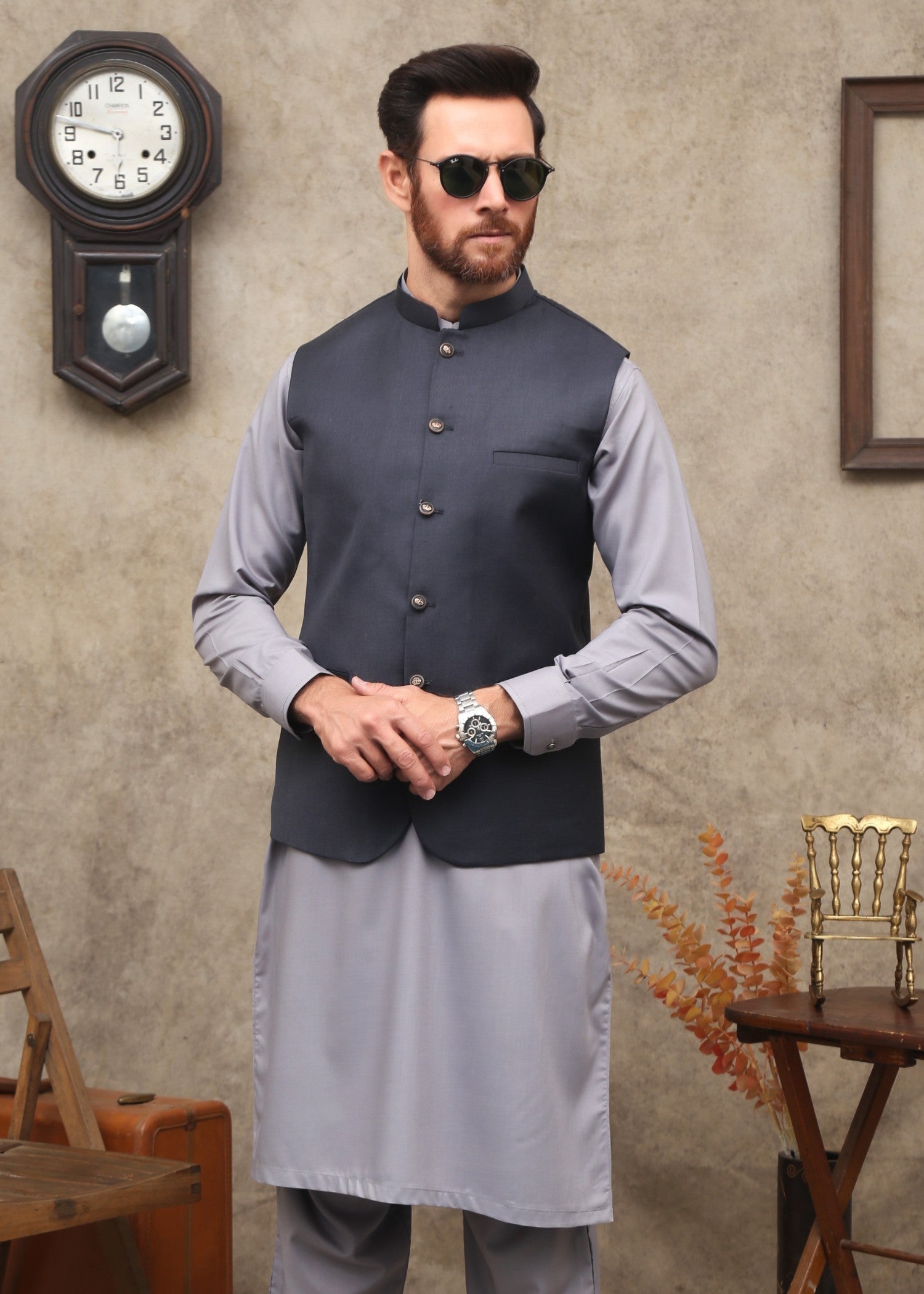 tropical Waistcoat in Charcoal
