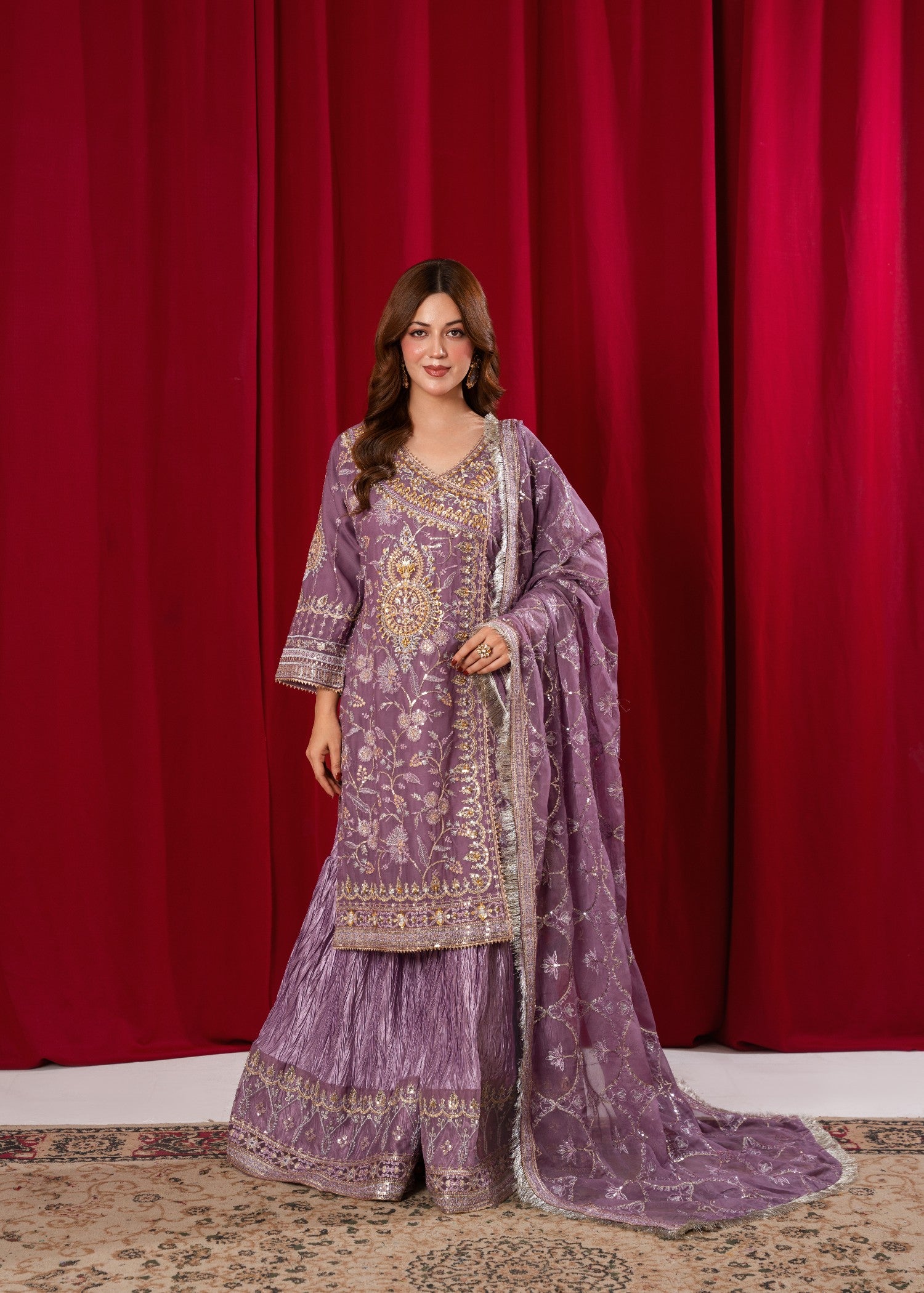 chiffon Gharara in Mauve