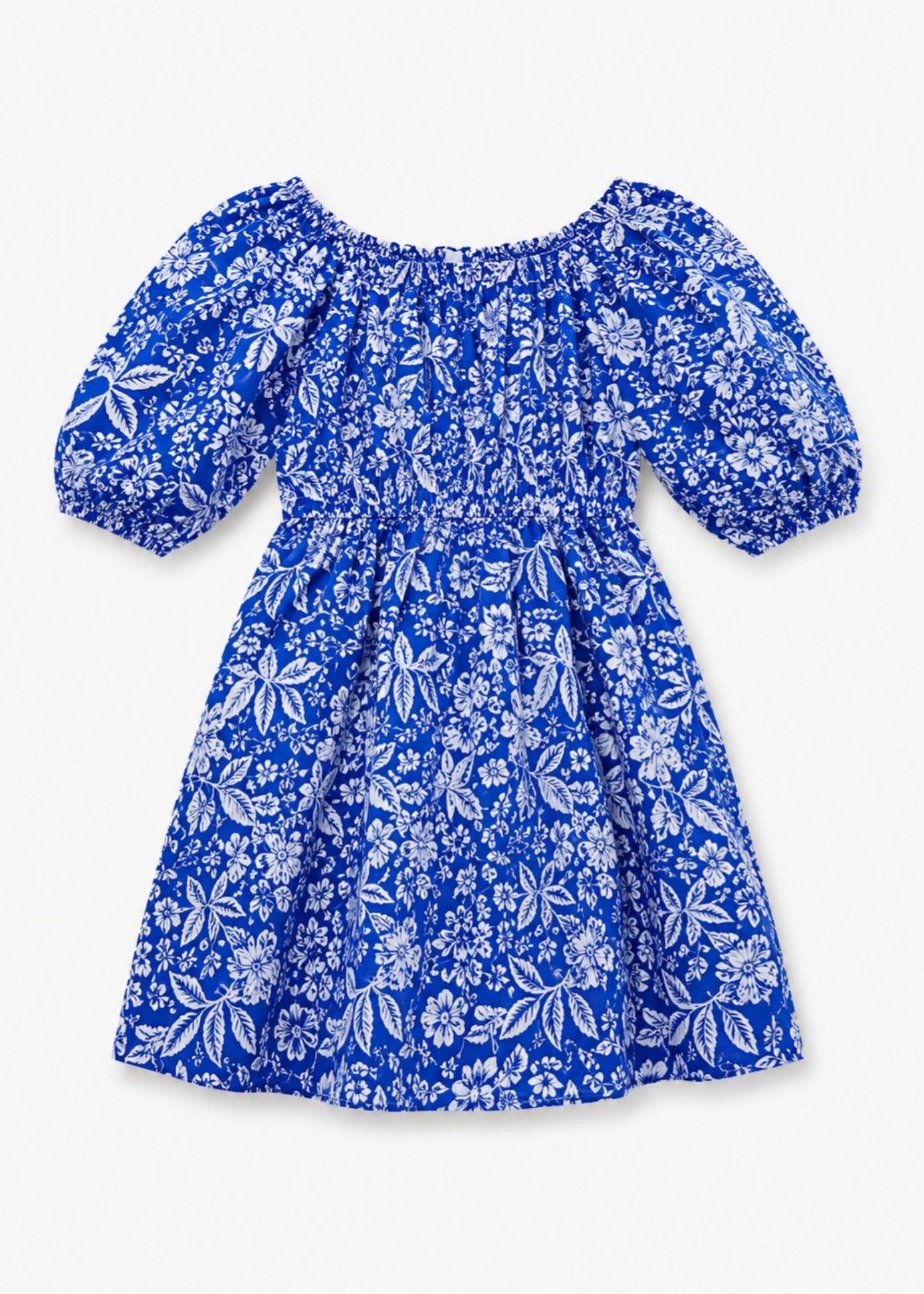 linen Frock in Blue, white