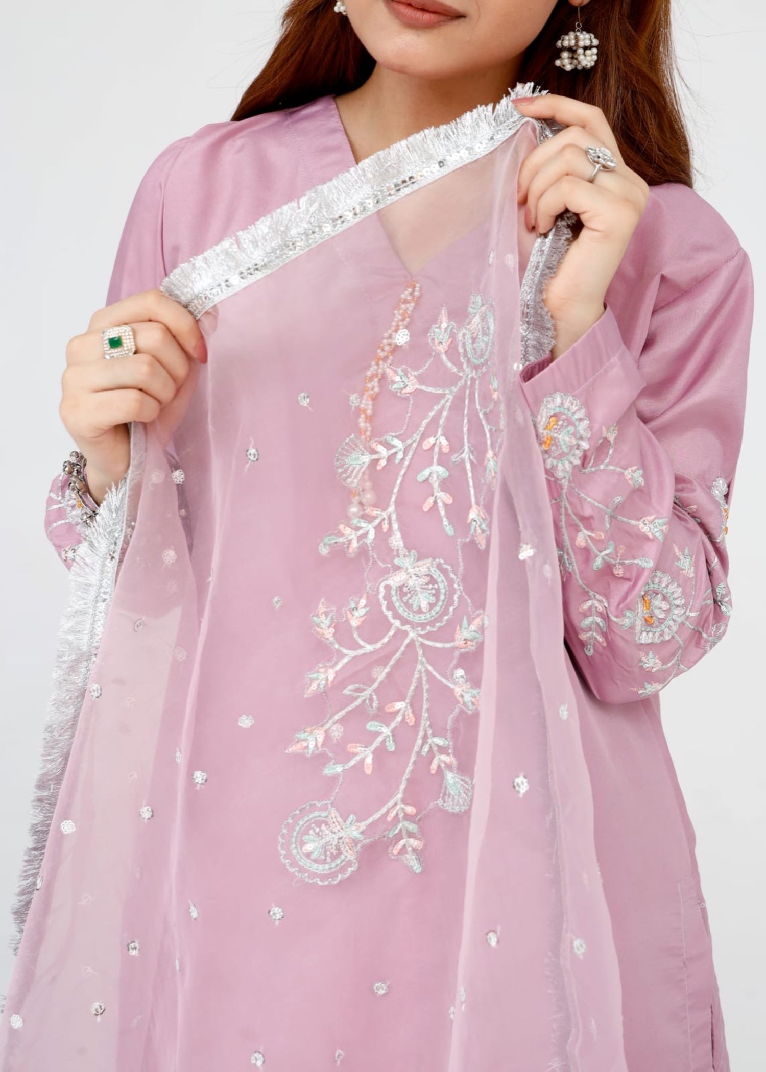 silk Kurta Set in Mauve pink