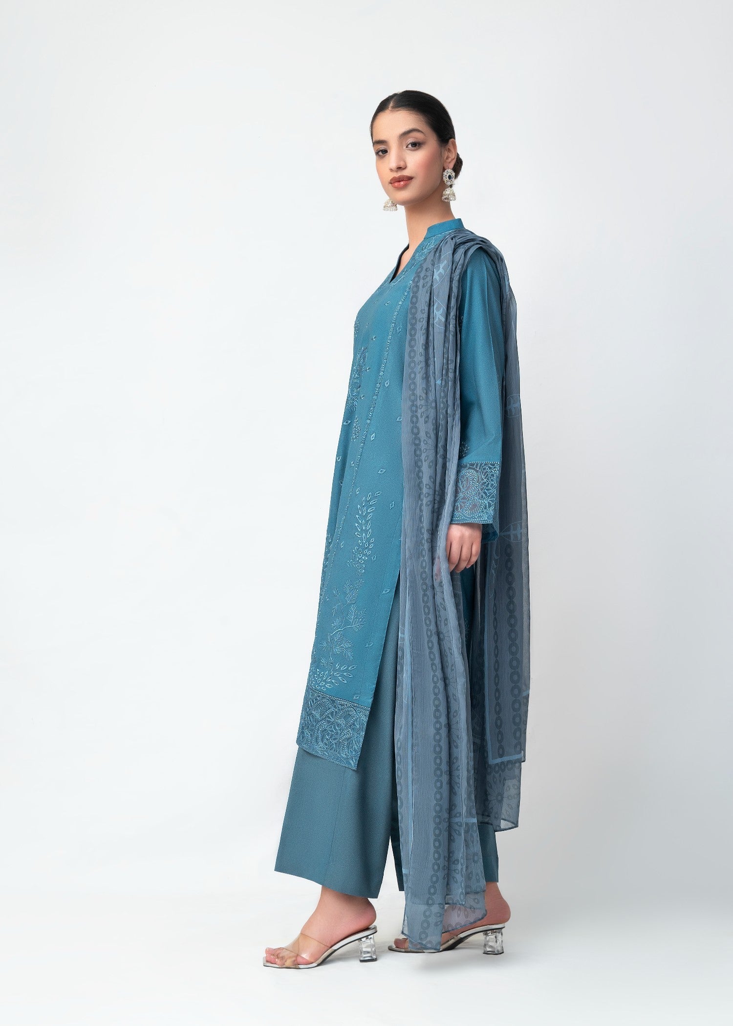 karandi Kurta Set in Steel blue