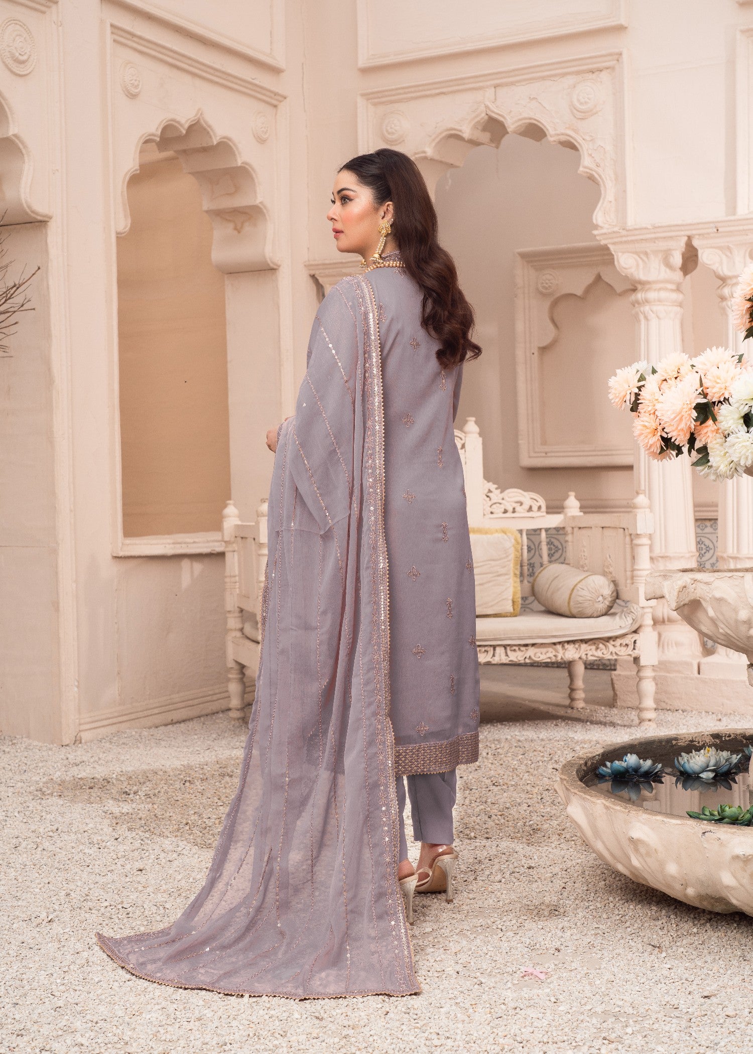 chiffon Kurta Set in Silver