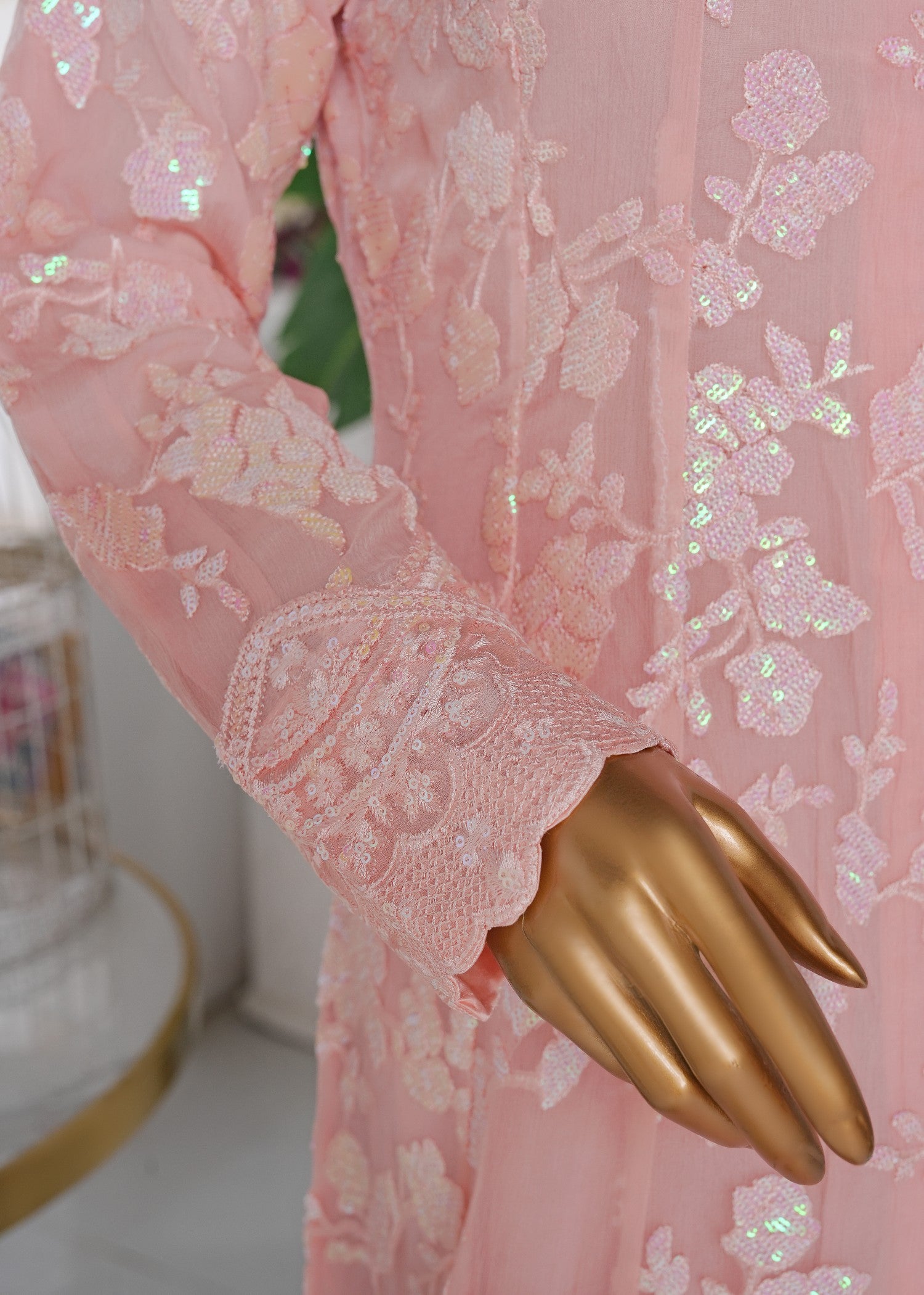 chiffon Pishwas in Blush pink
