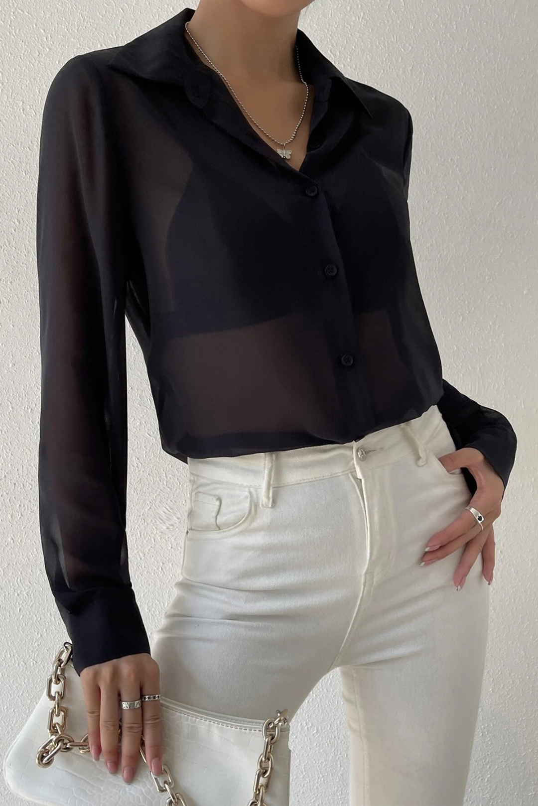 chiffon Formal Shirt in Black