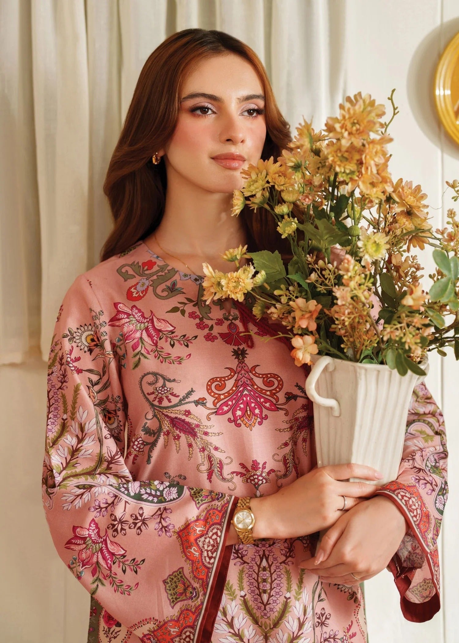 blended grip silk Kurta Set in Peach pink
