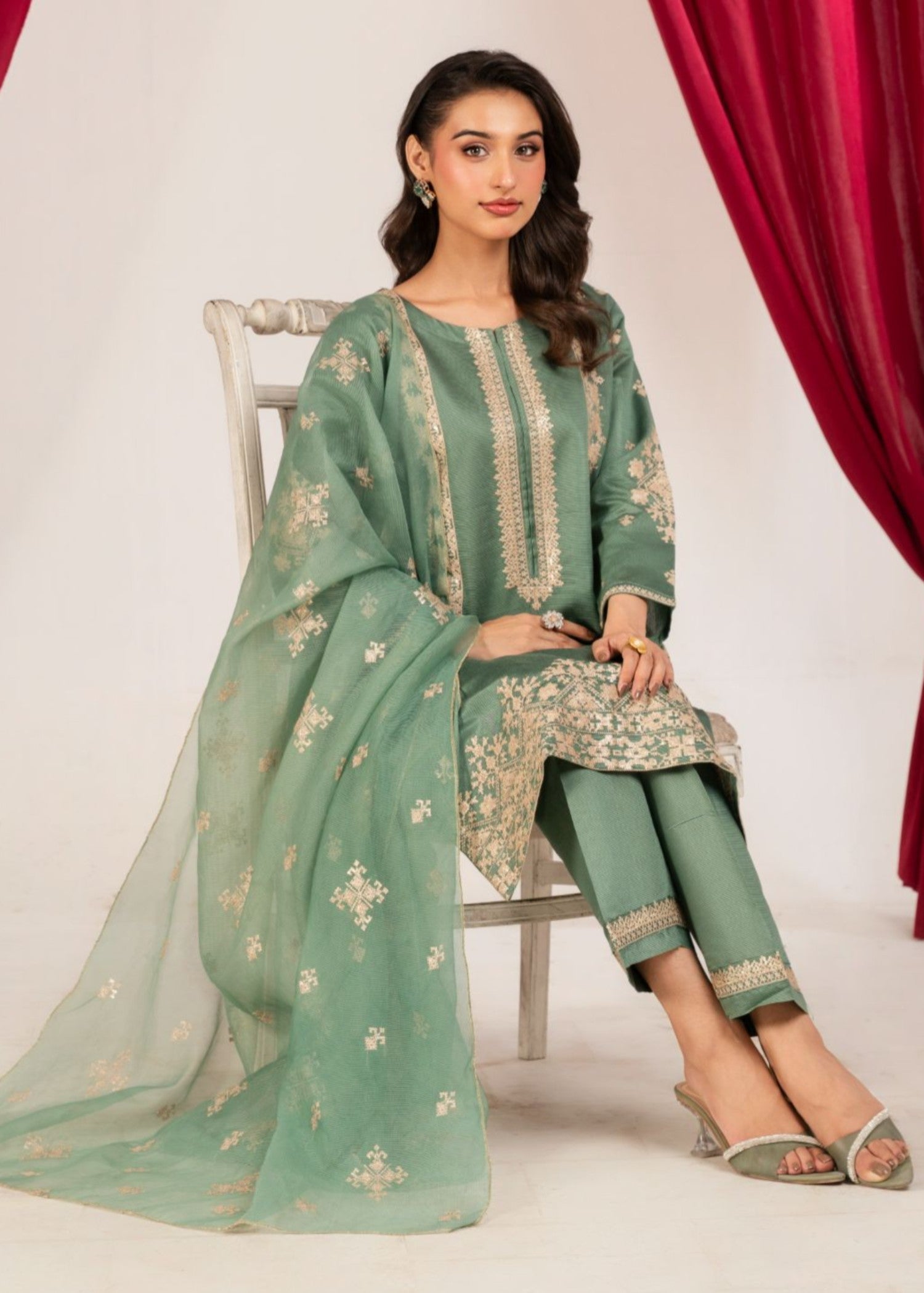 cotton masuri Kurta Set in Sea green
