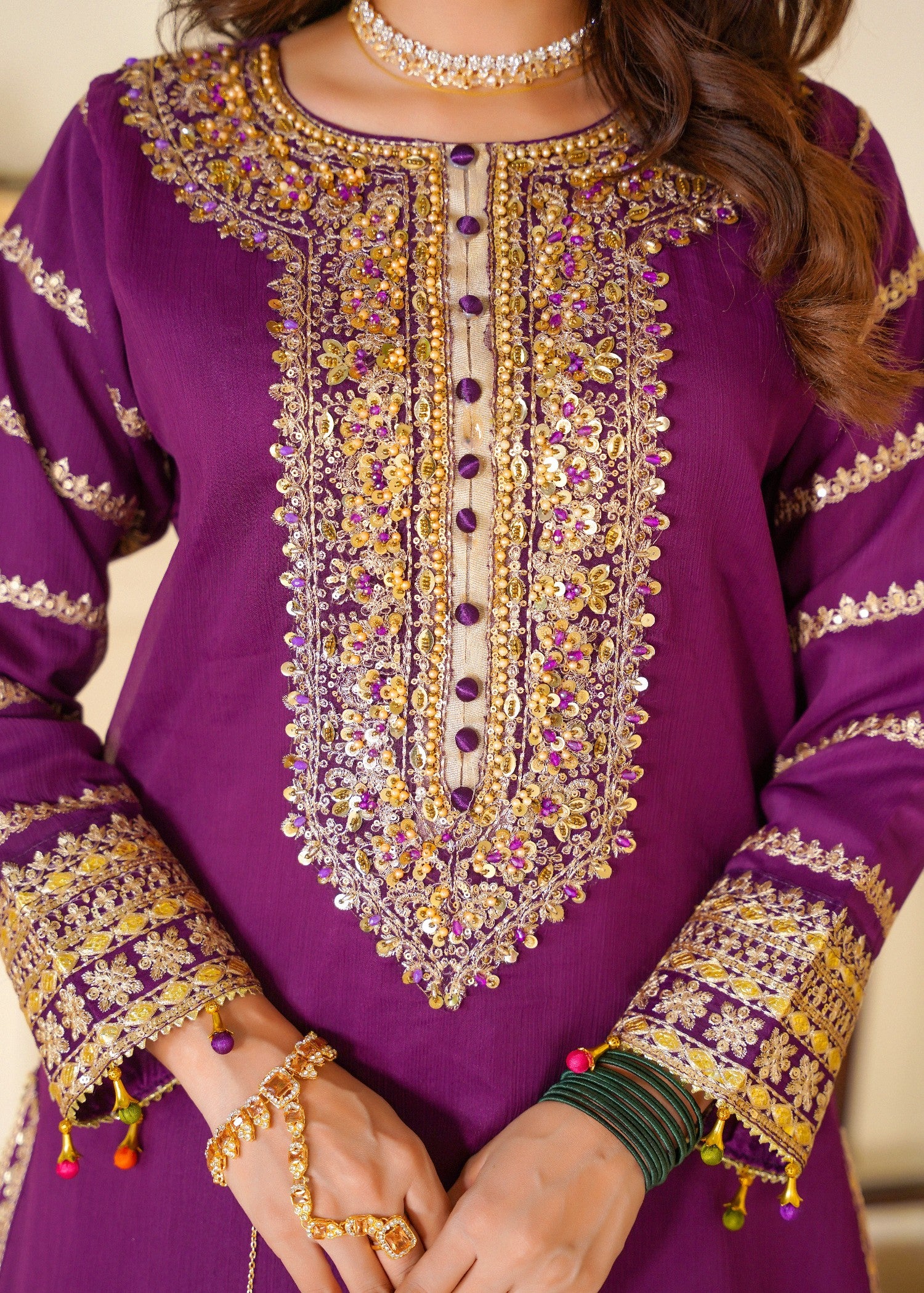 chiffon Sharara in Purple, gold