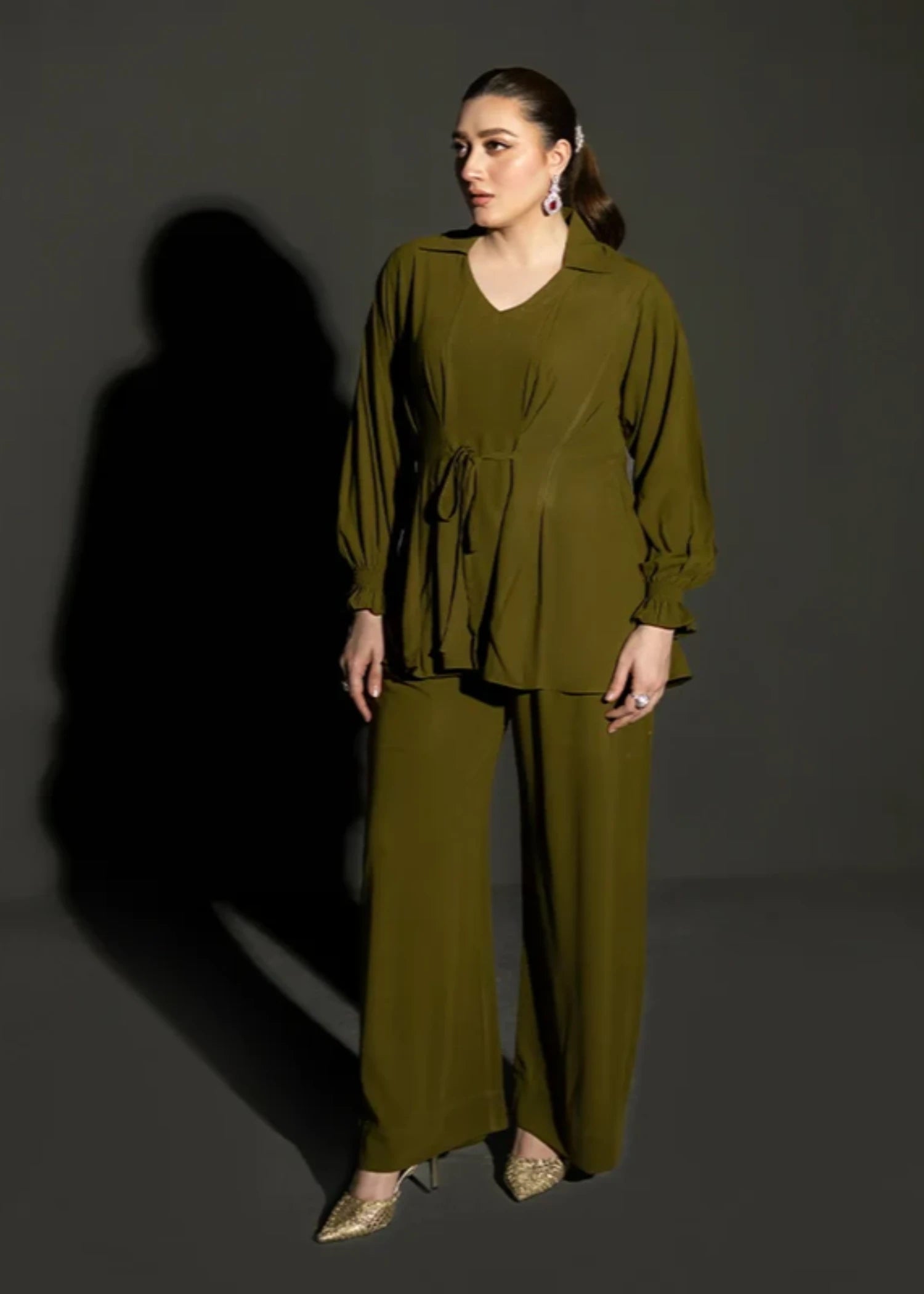crepe Co Ord Sets in Olive green