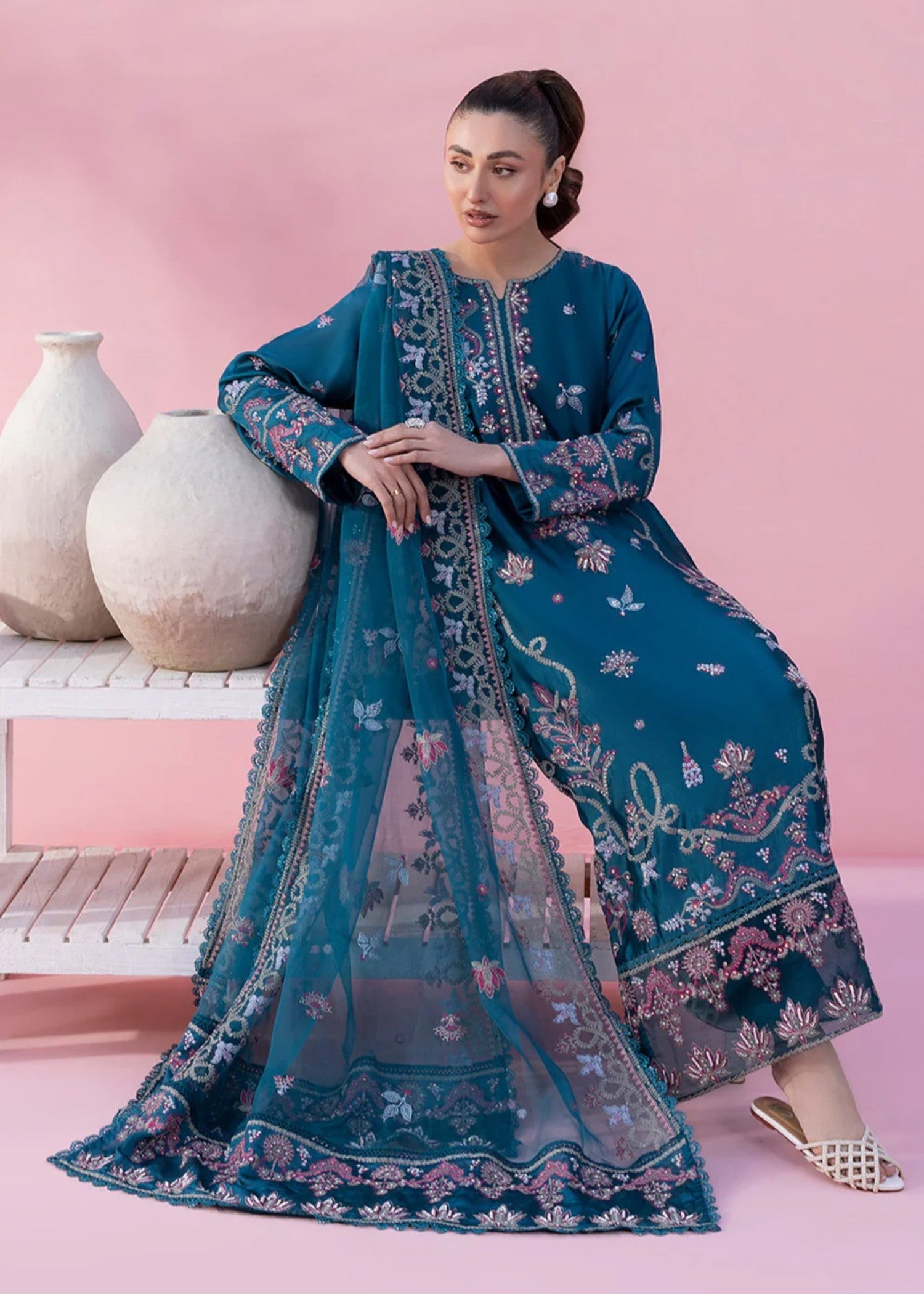 cotton silk Kurta Set in Ocean blue