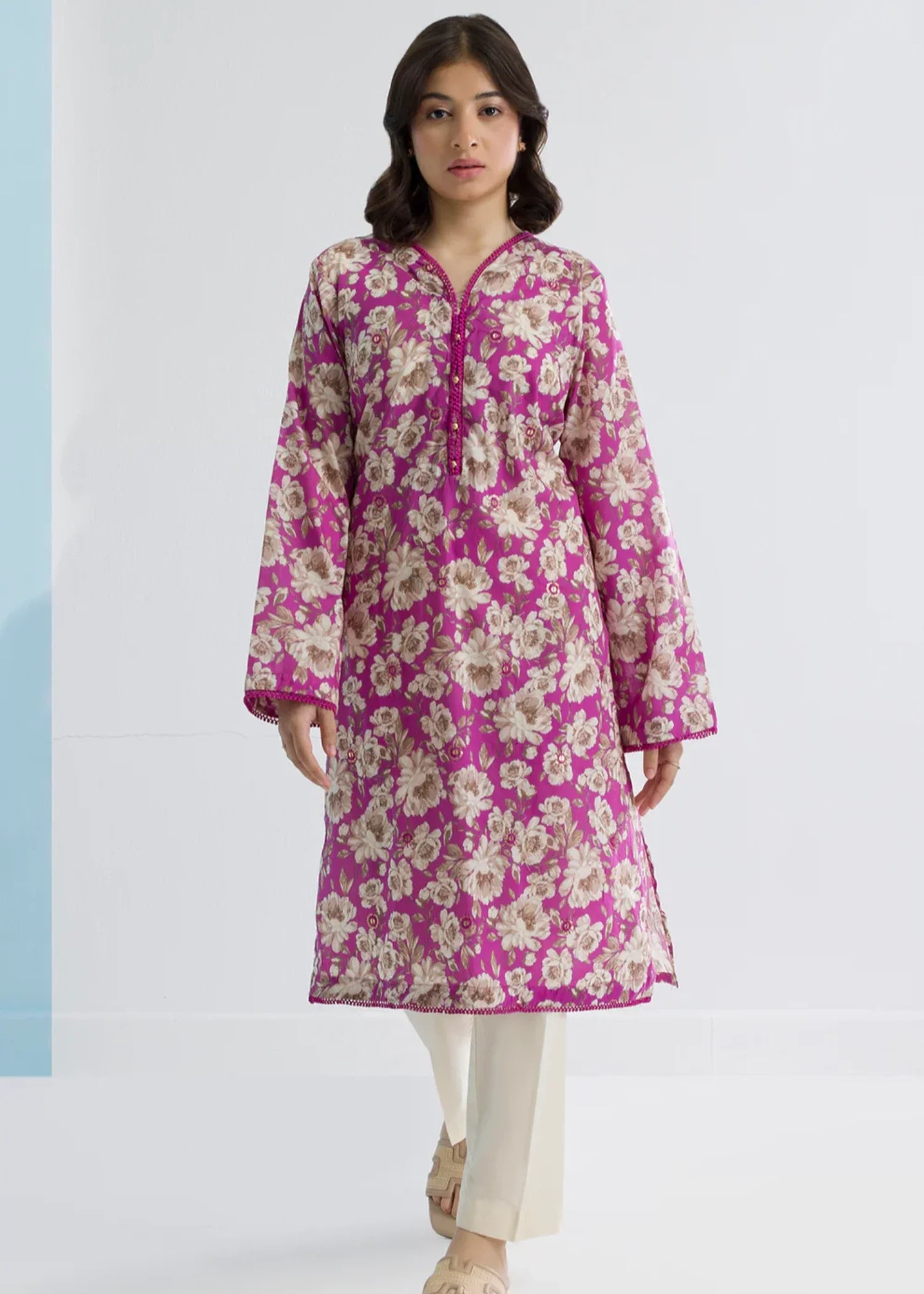 lawn Kurti in Magenta