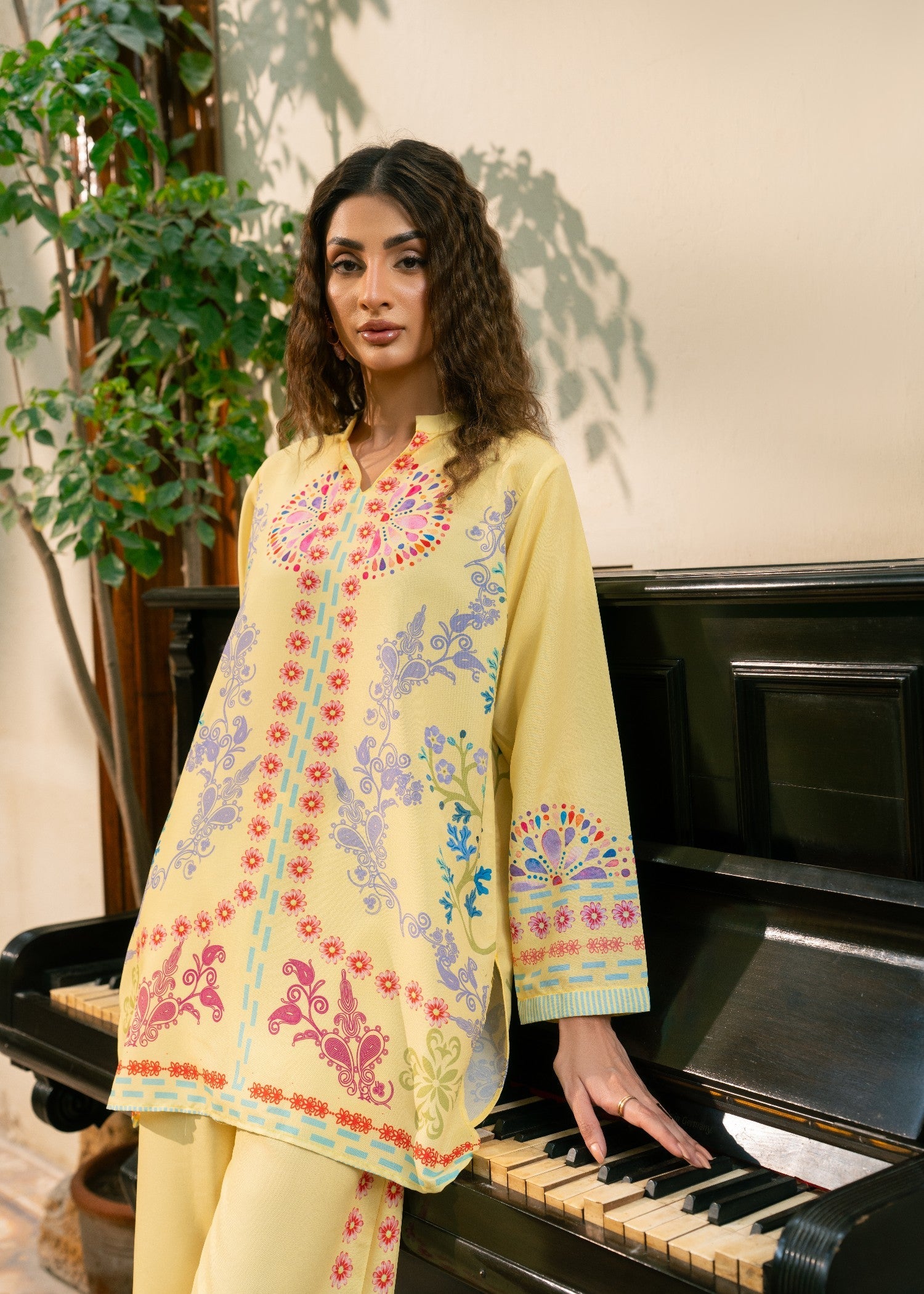 poly lawn Co Ord Sets in Light yellow