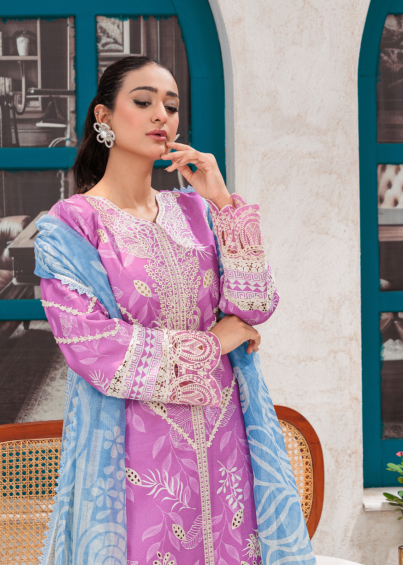 lawn Kurta Set in Orchid