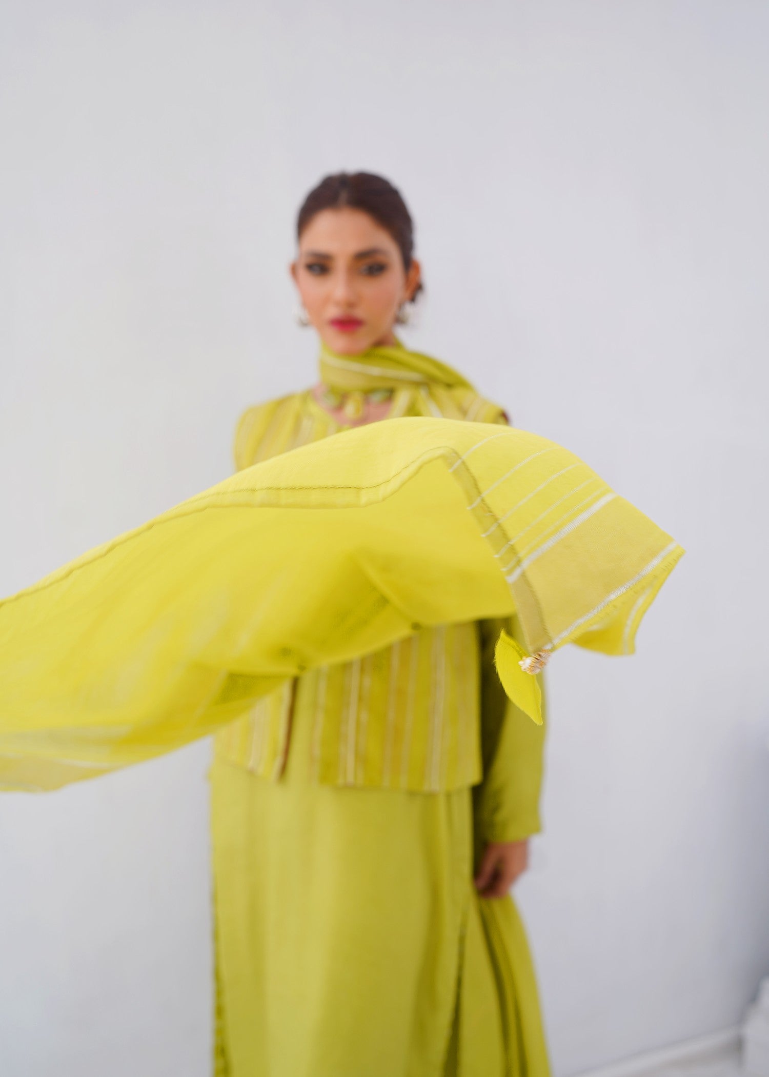 raw silk Jacket in Yellow green