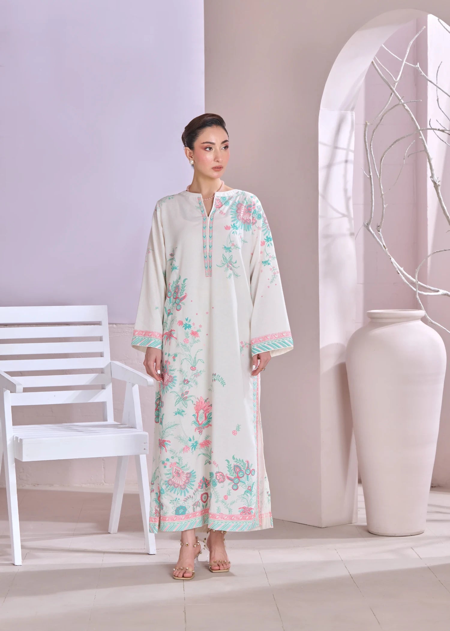 karandi Kaftan in White