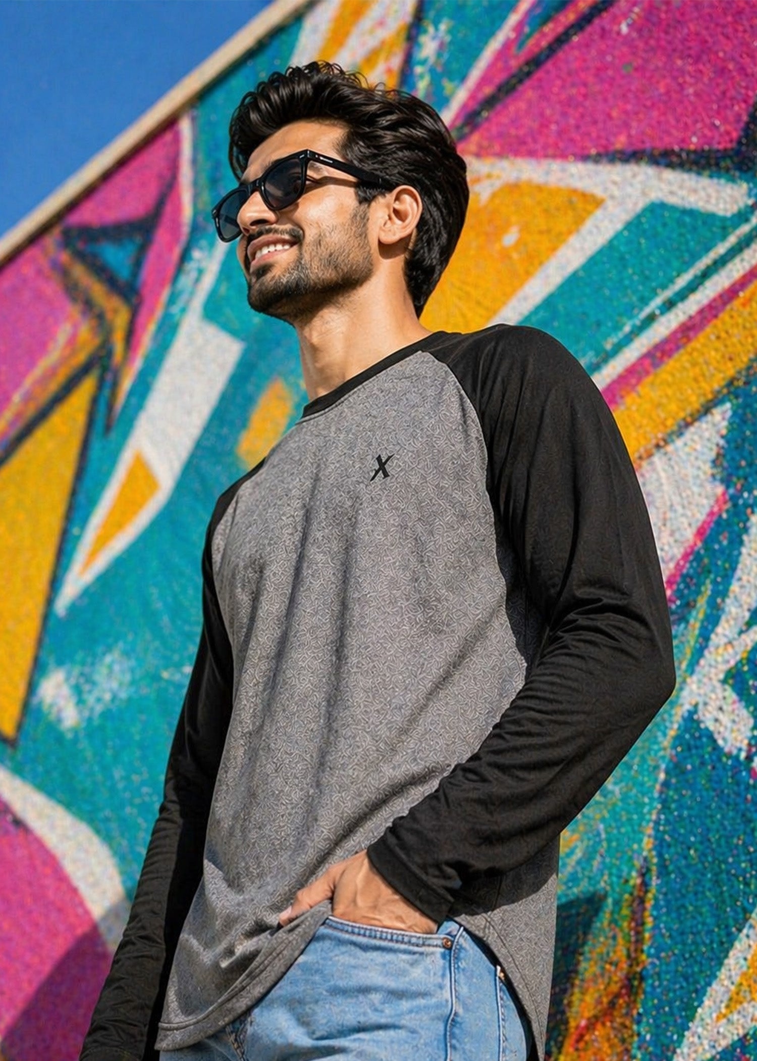 single jersey knit T Shirt in Black, grey