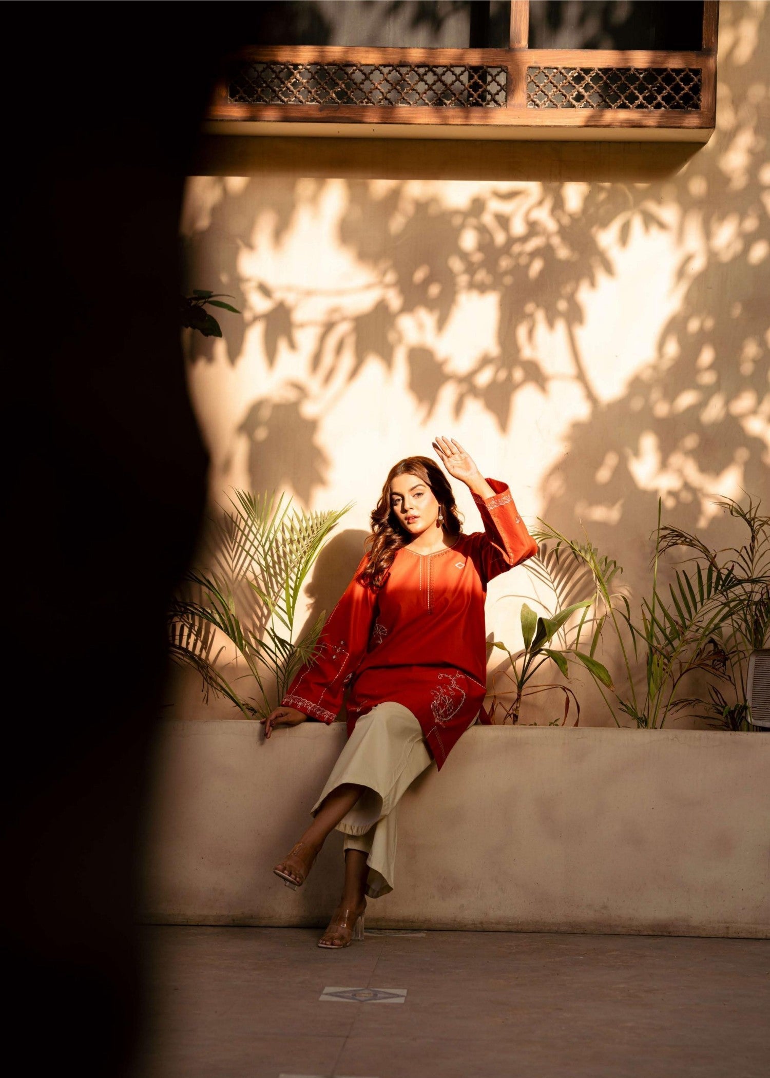 lawn Kurta Set in Flame