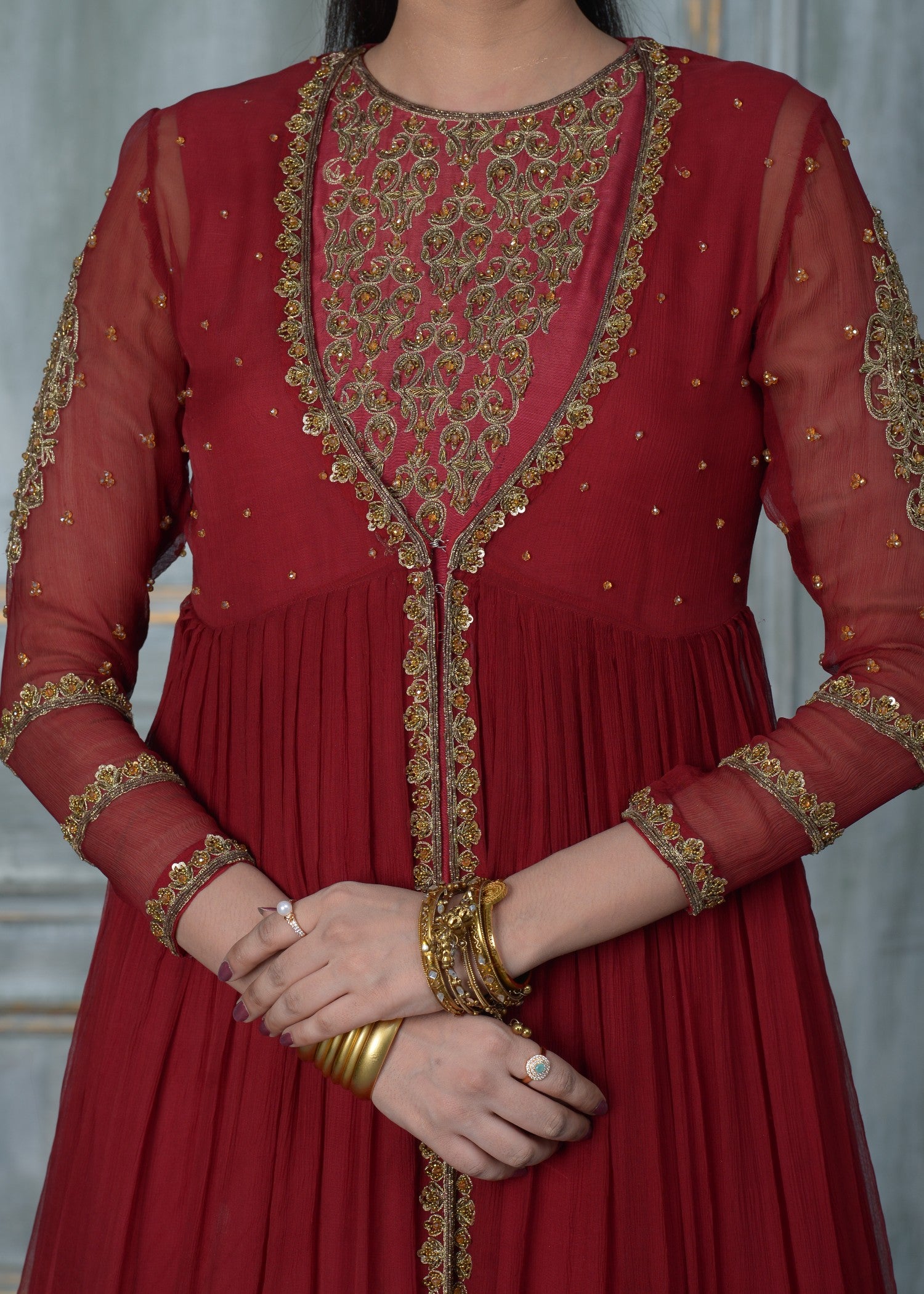 crinkle chiffon Lehenga in Maroon