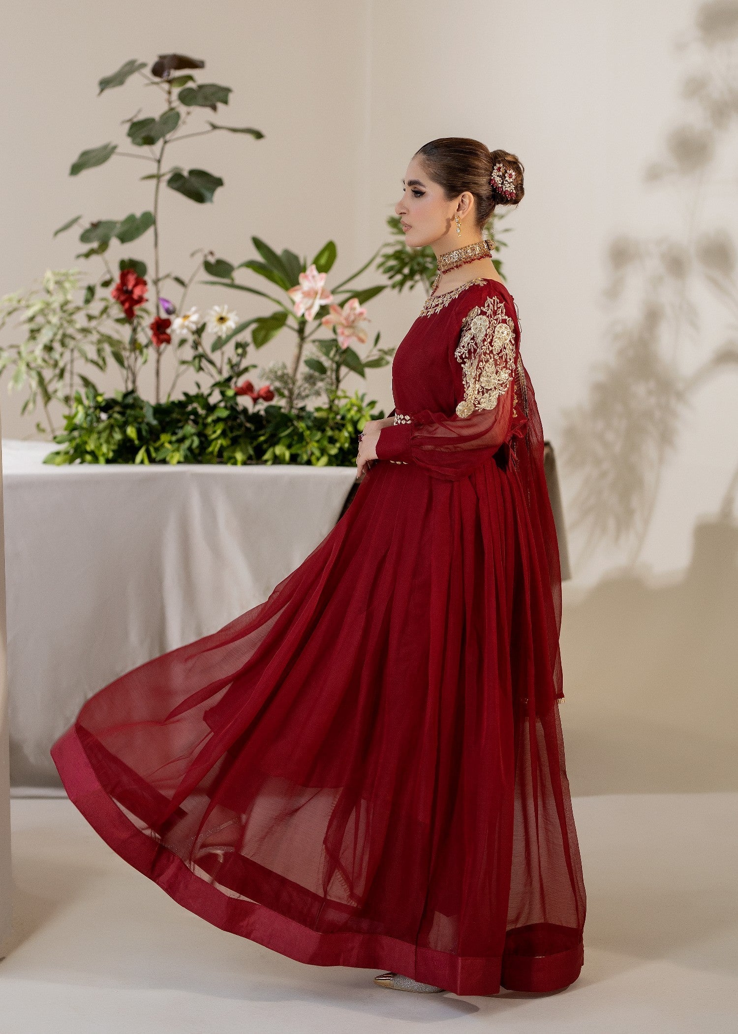 polyester chiffon Maxi in Maroon