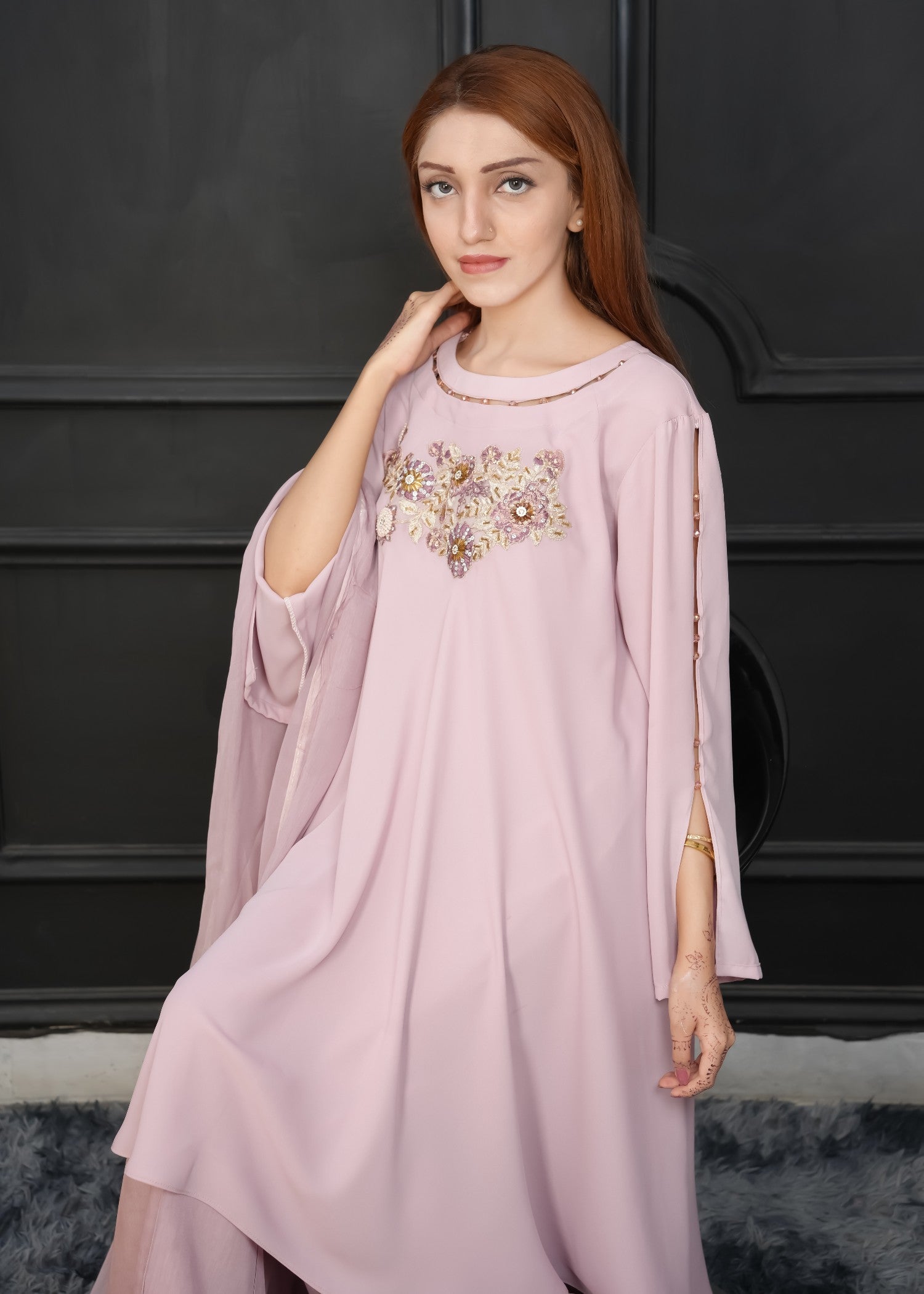 georgette chiffon Short Frock in Mauve pink