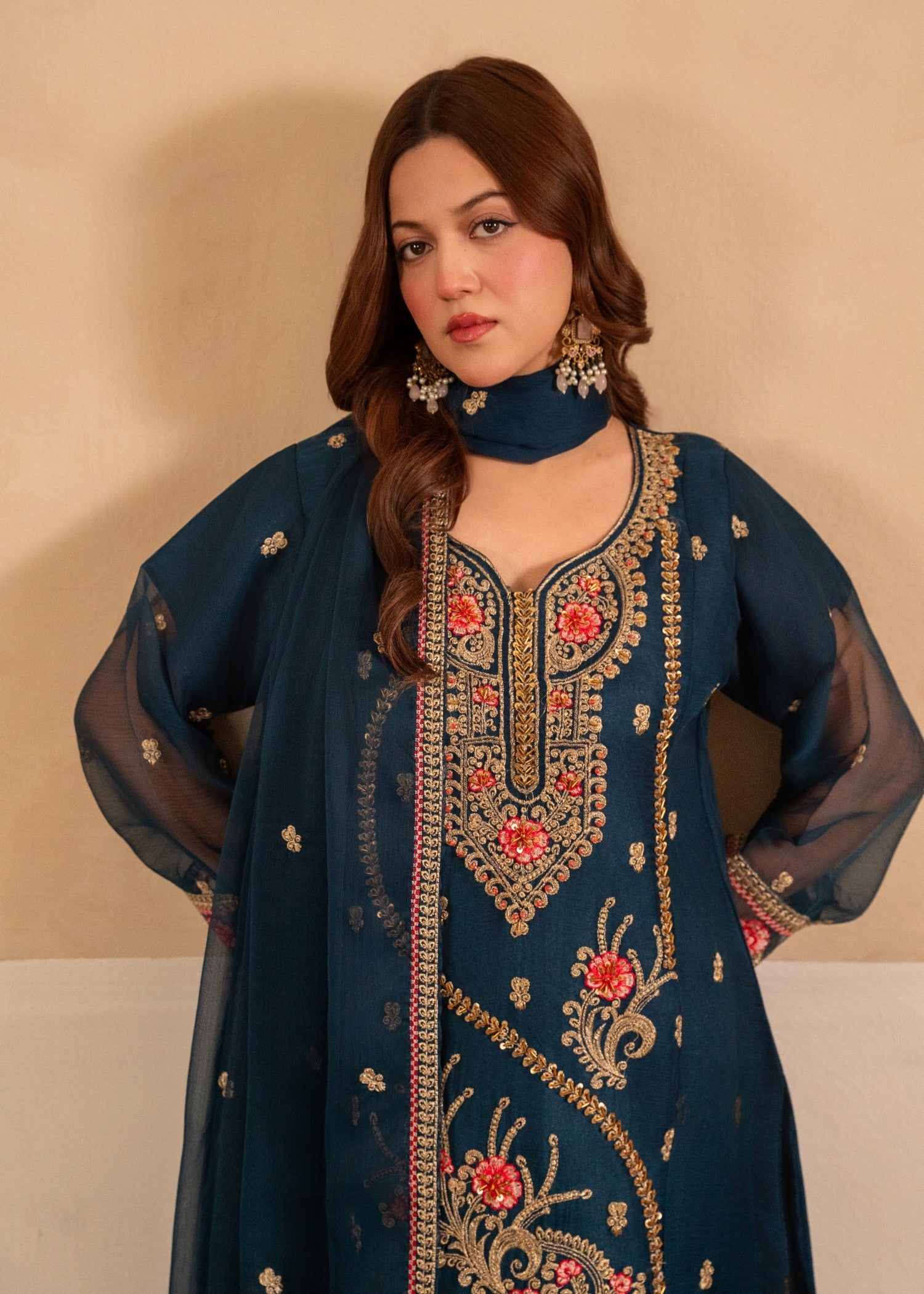 chiffon Kurta Set in Teal