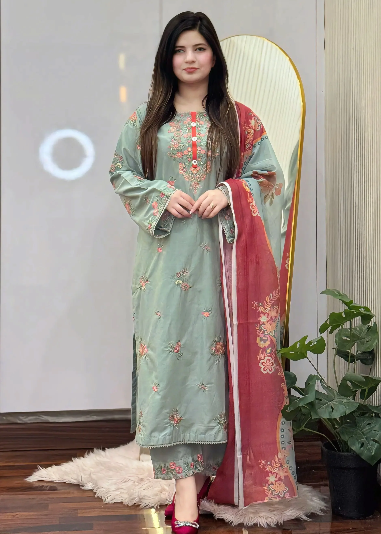 cotton linen Kurta Set in Pistachio green
