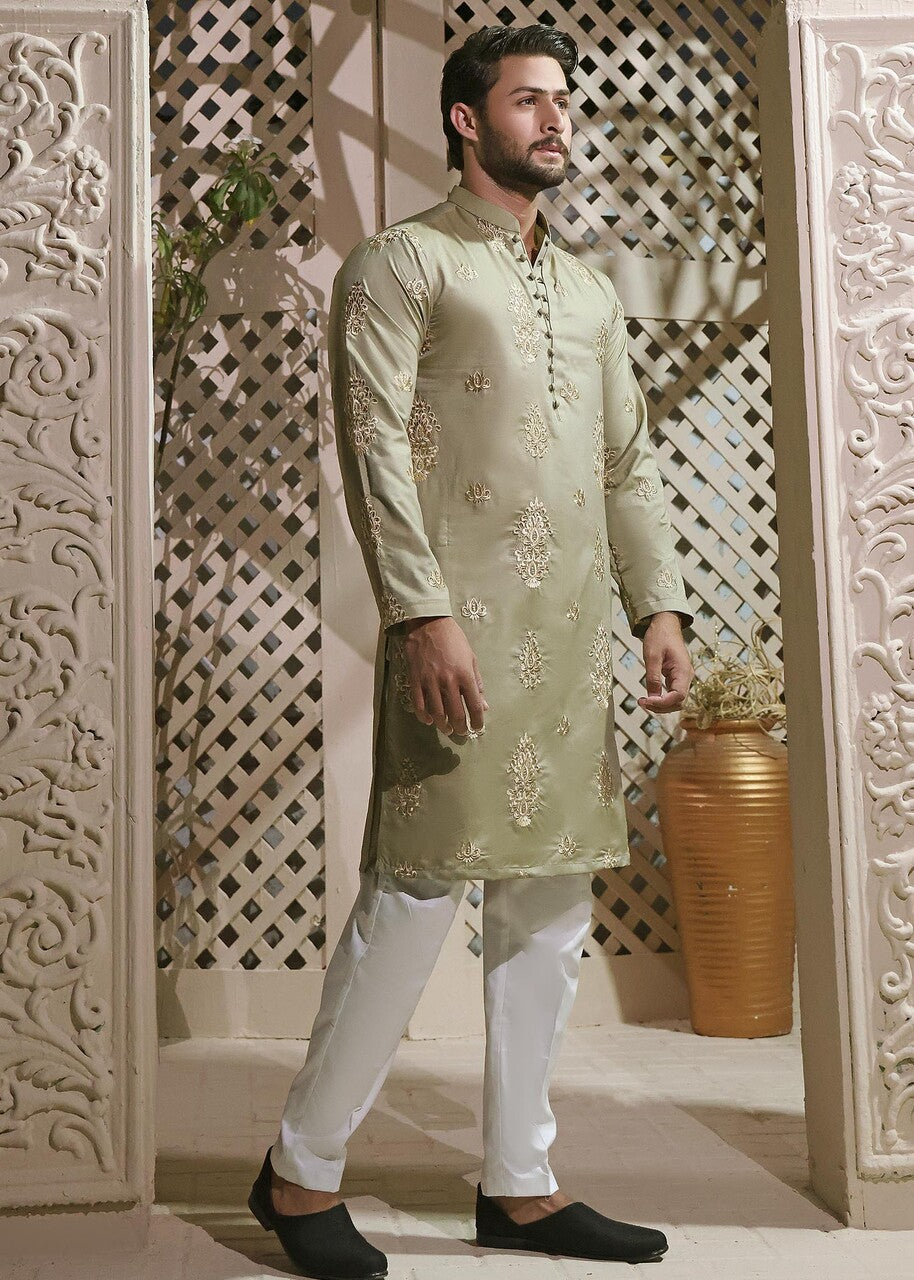 cotton silk Kurta in Pistachio green