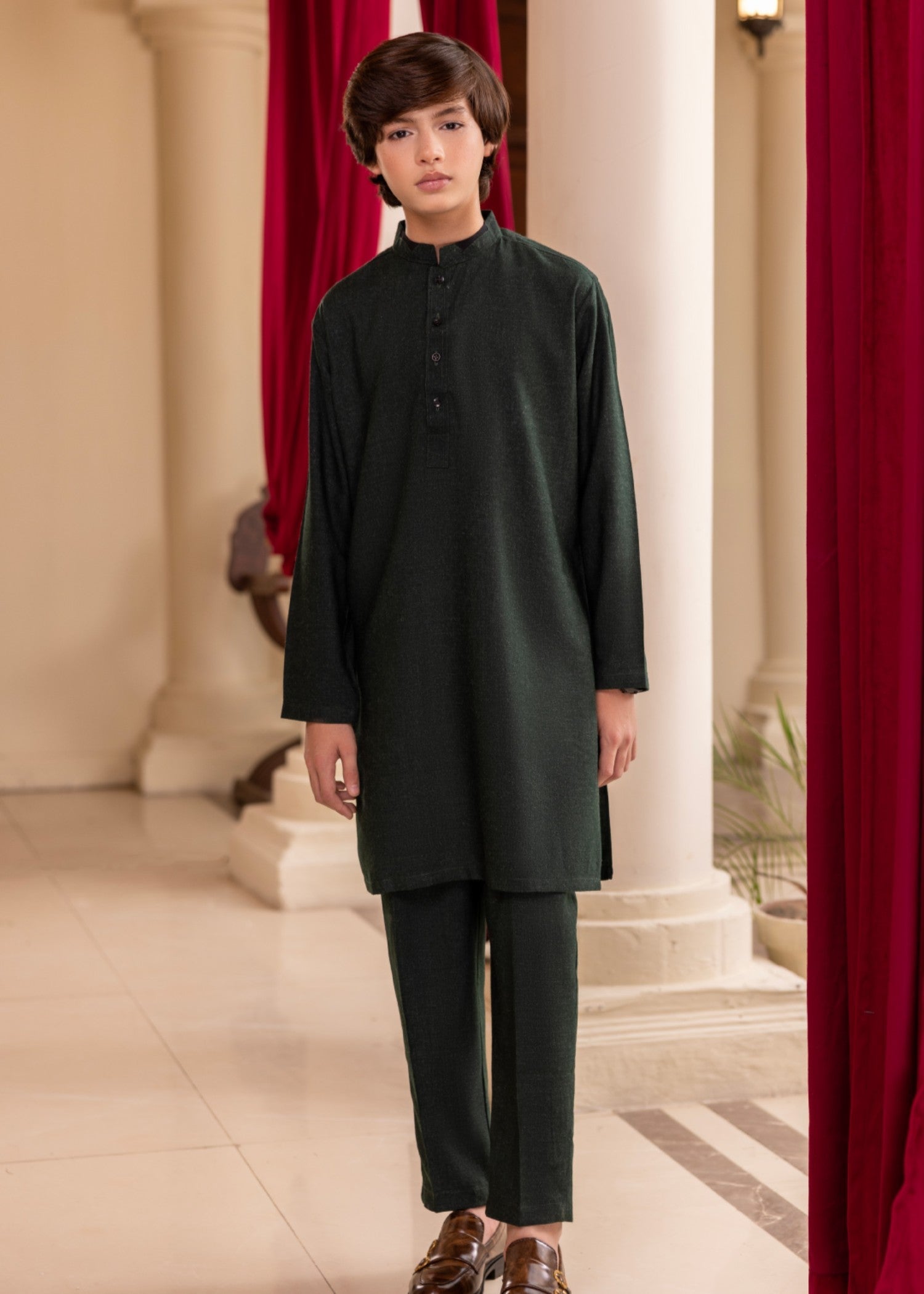 wool Kurta Set in Green