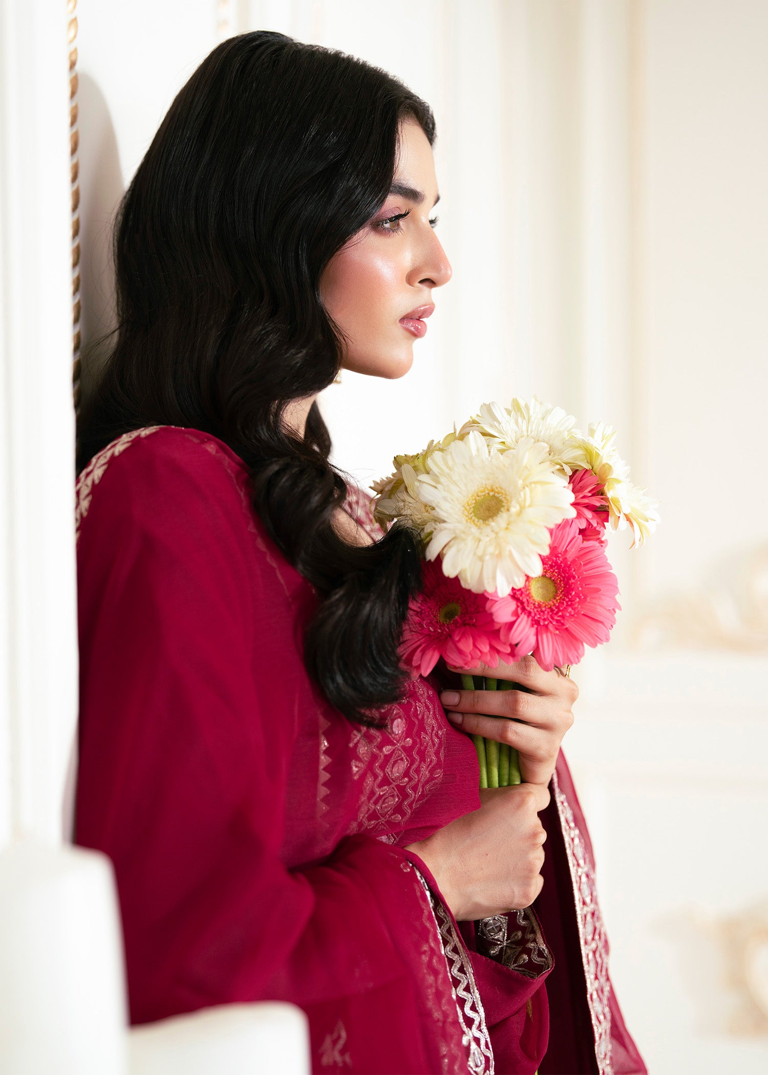 silk Kurta Set in Ruby red