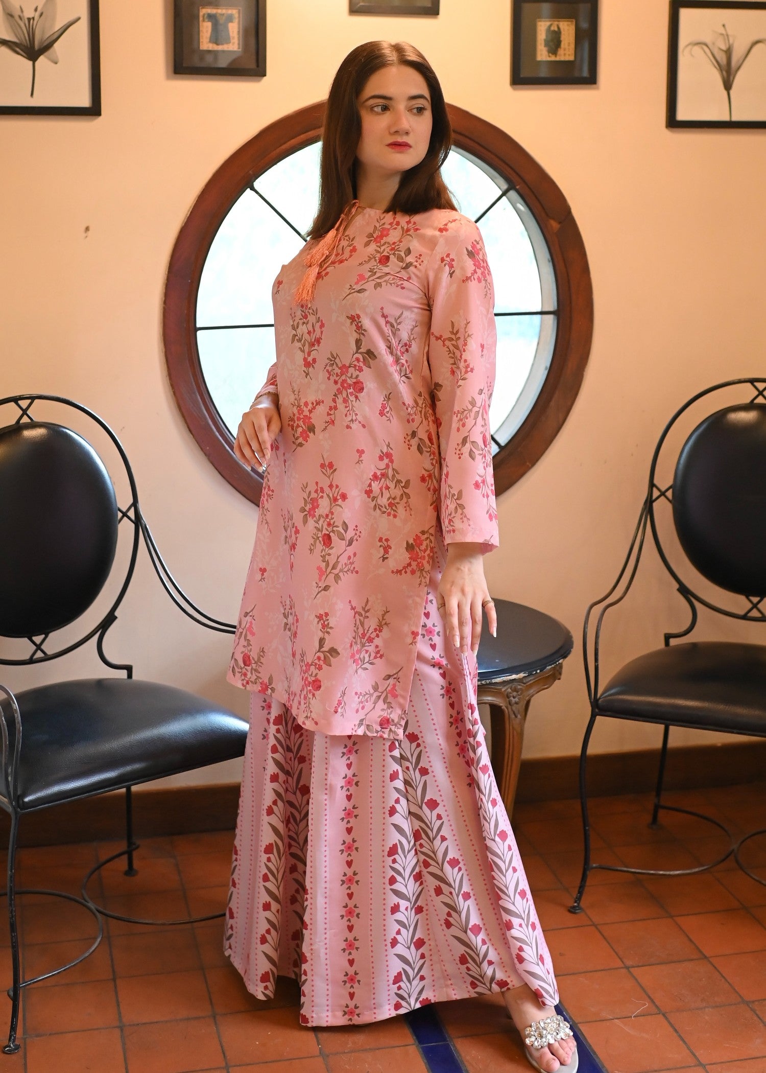 swiss lawn Sharara in Baby pink