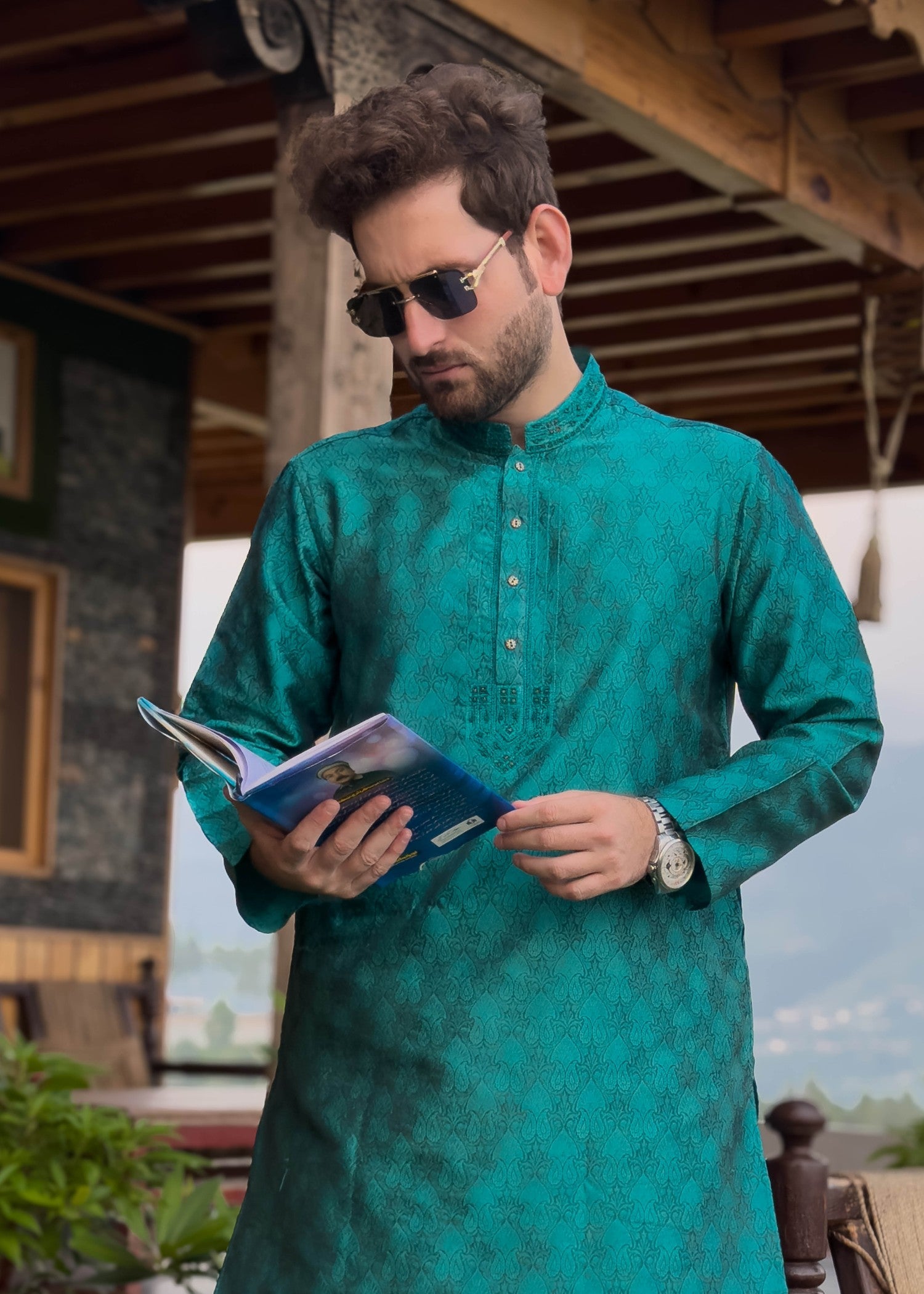 traditional jamawar Kurta in Sea green