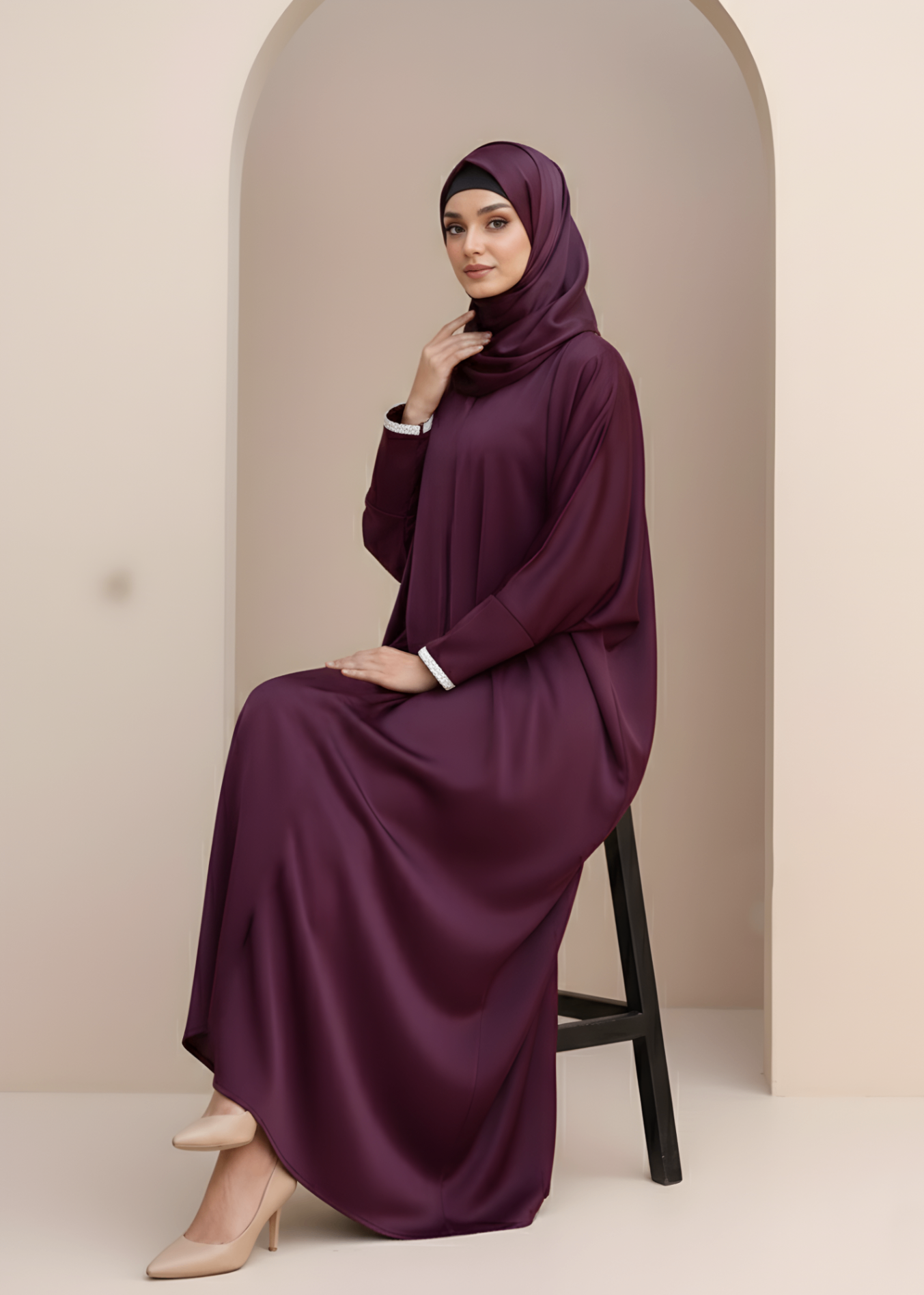 silk georgette Abaya in Plum