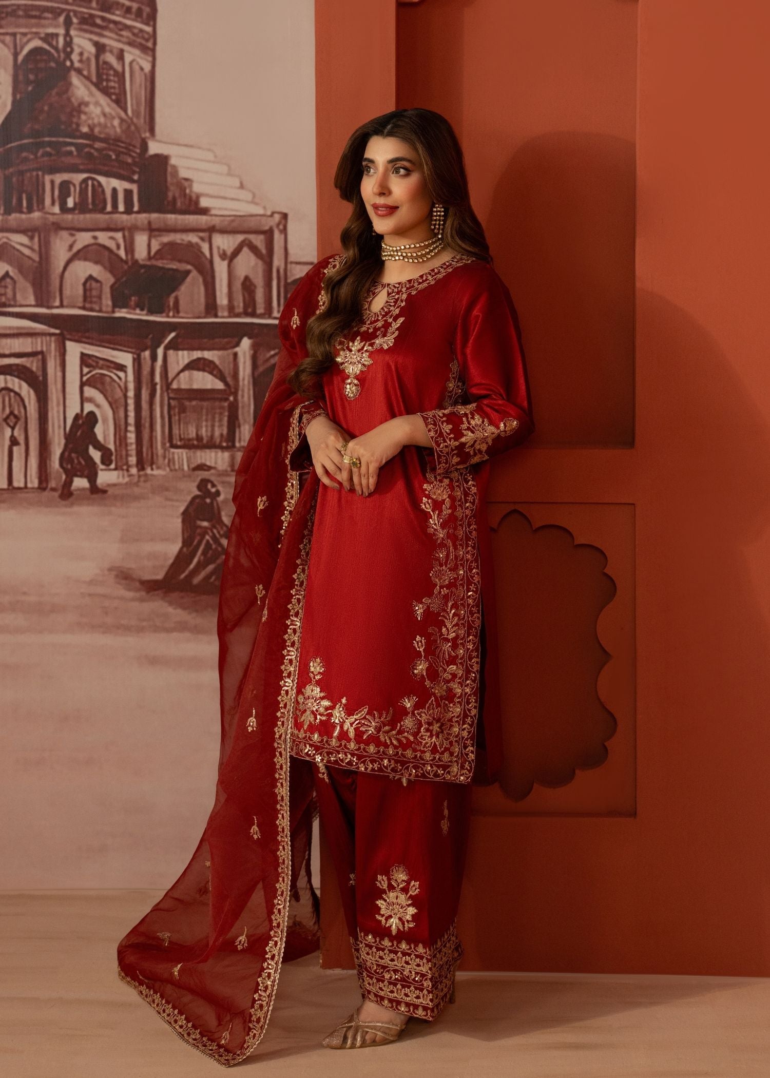 raw silk Kurta Set in Blood red