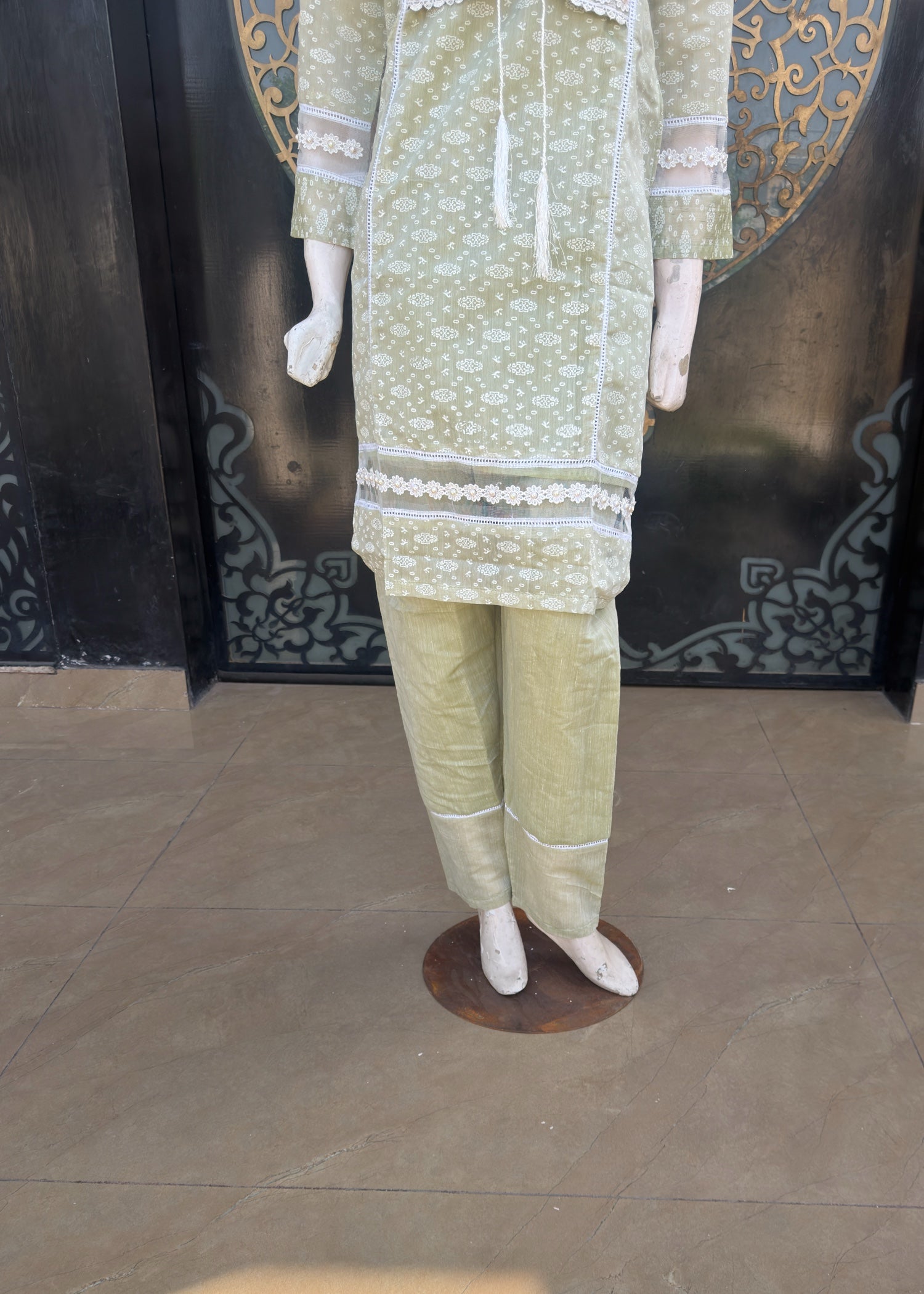 paper lawn Kurta Set in Sage green