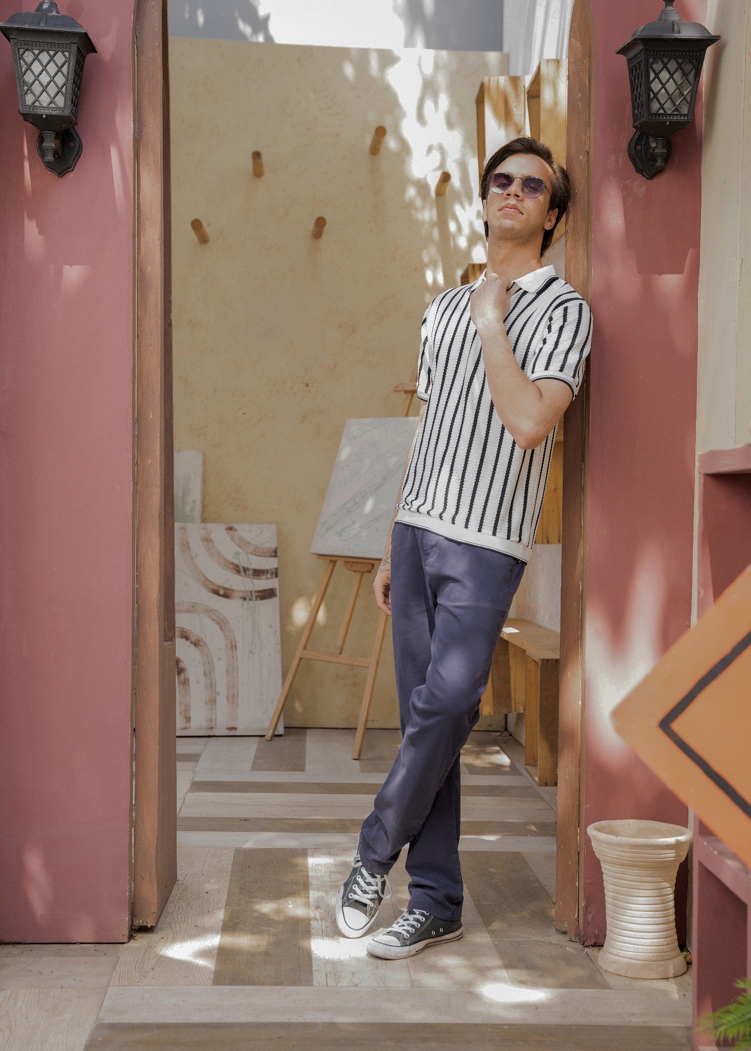 jersey knit Polo Shirt in Ivory, white