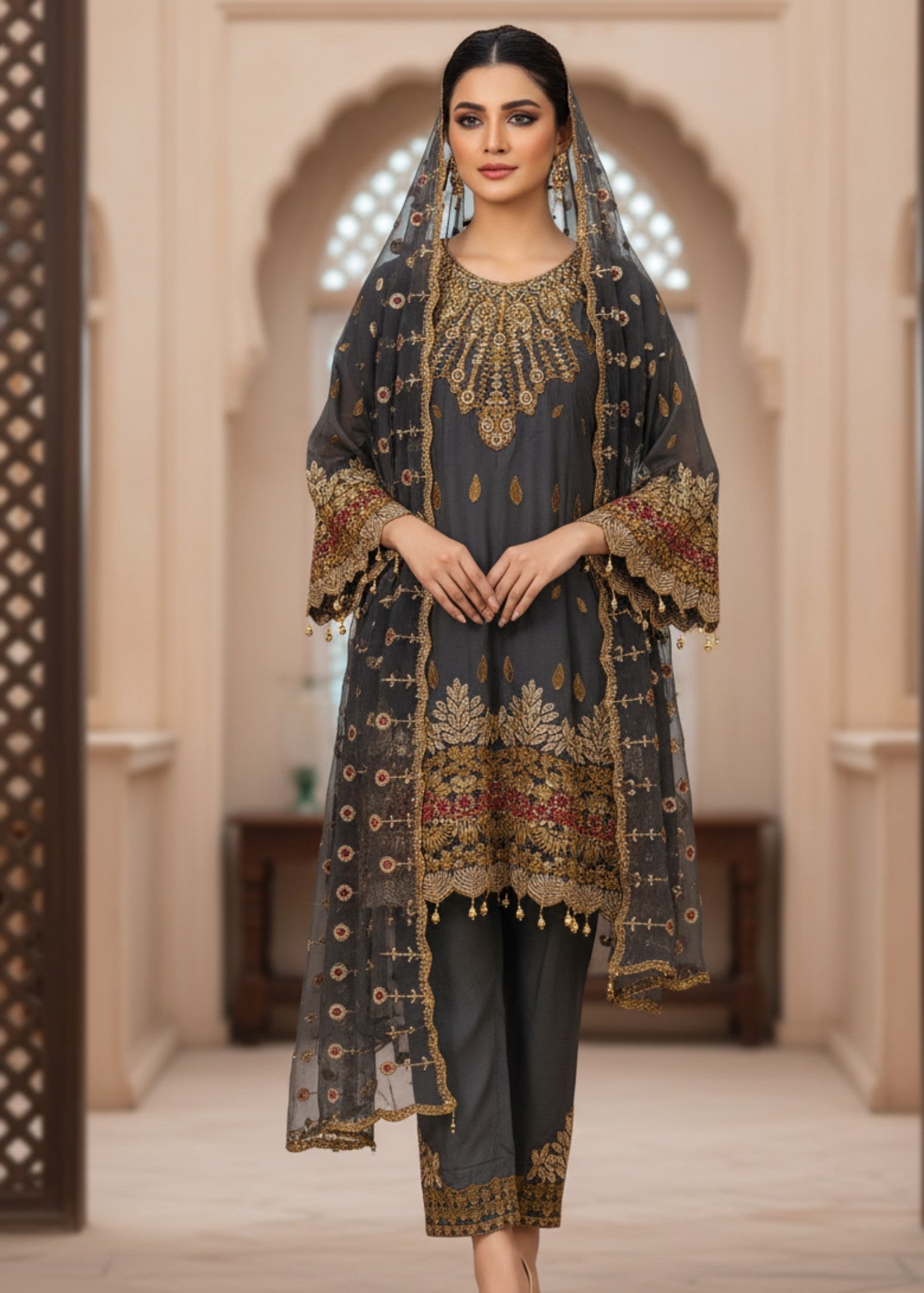 chiffon Short Frock in Dark grey