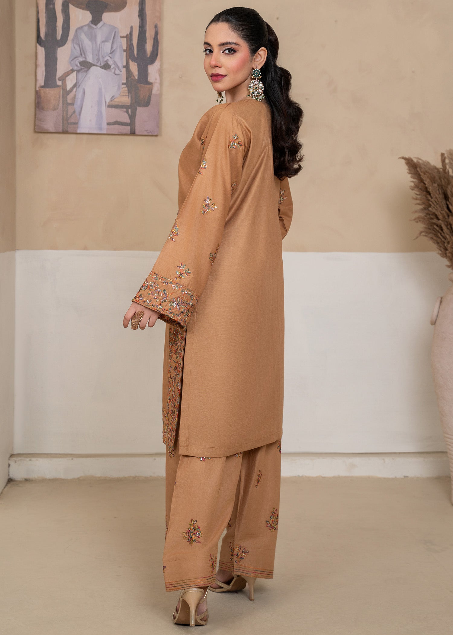 linen Kurta Set in Earth brown