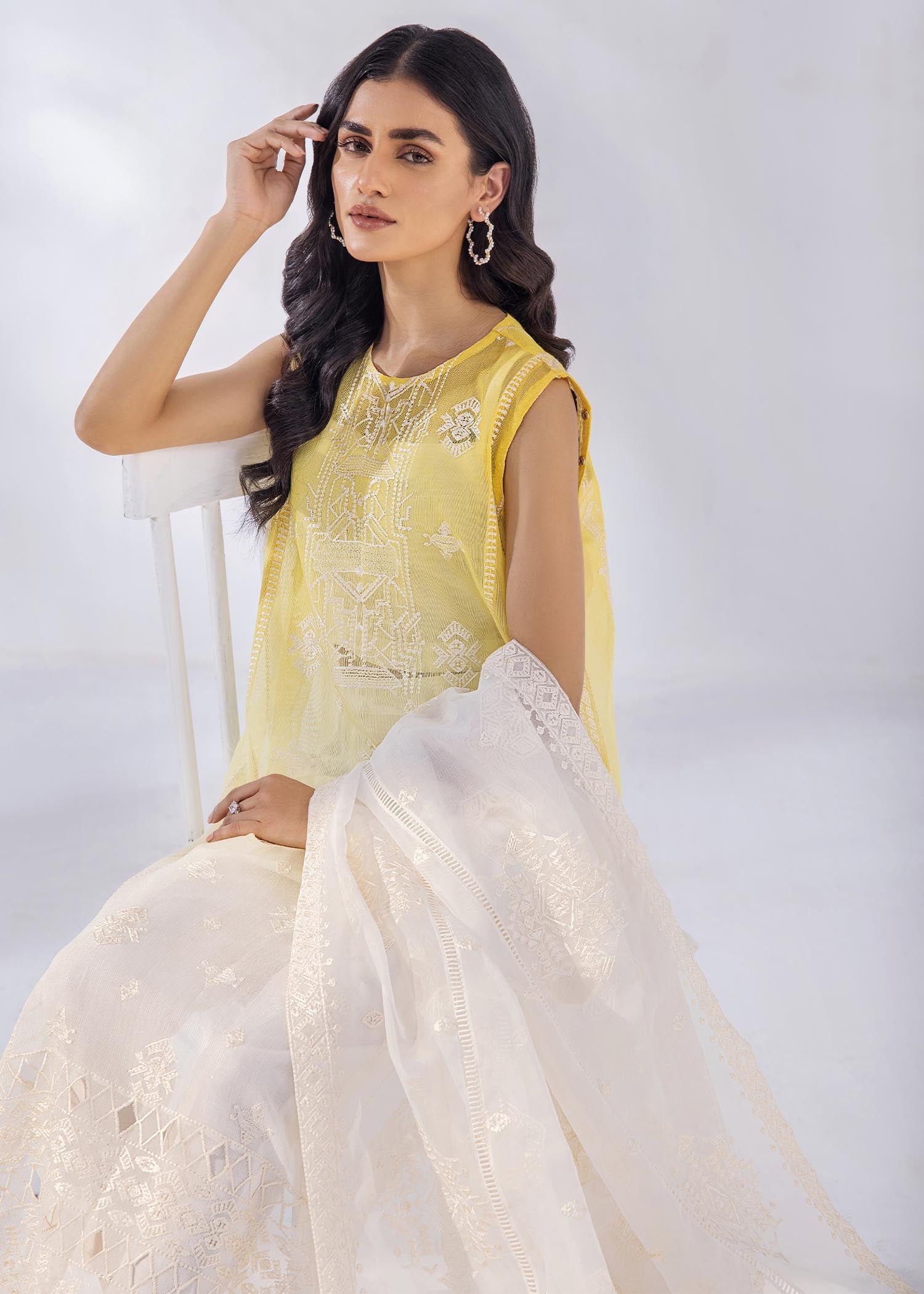 khaddi net Kurta Set in Yellow