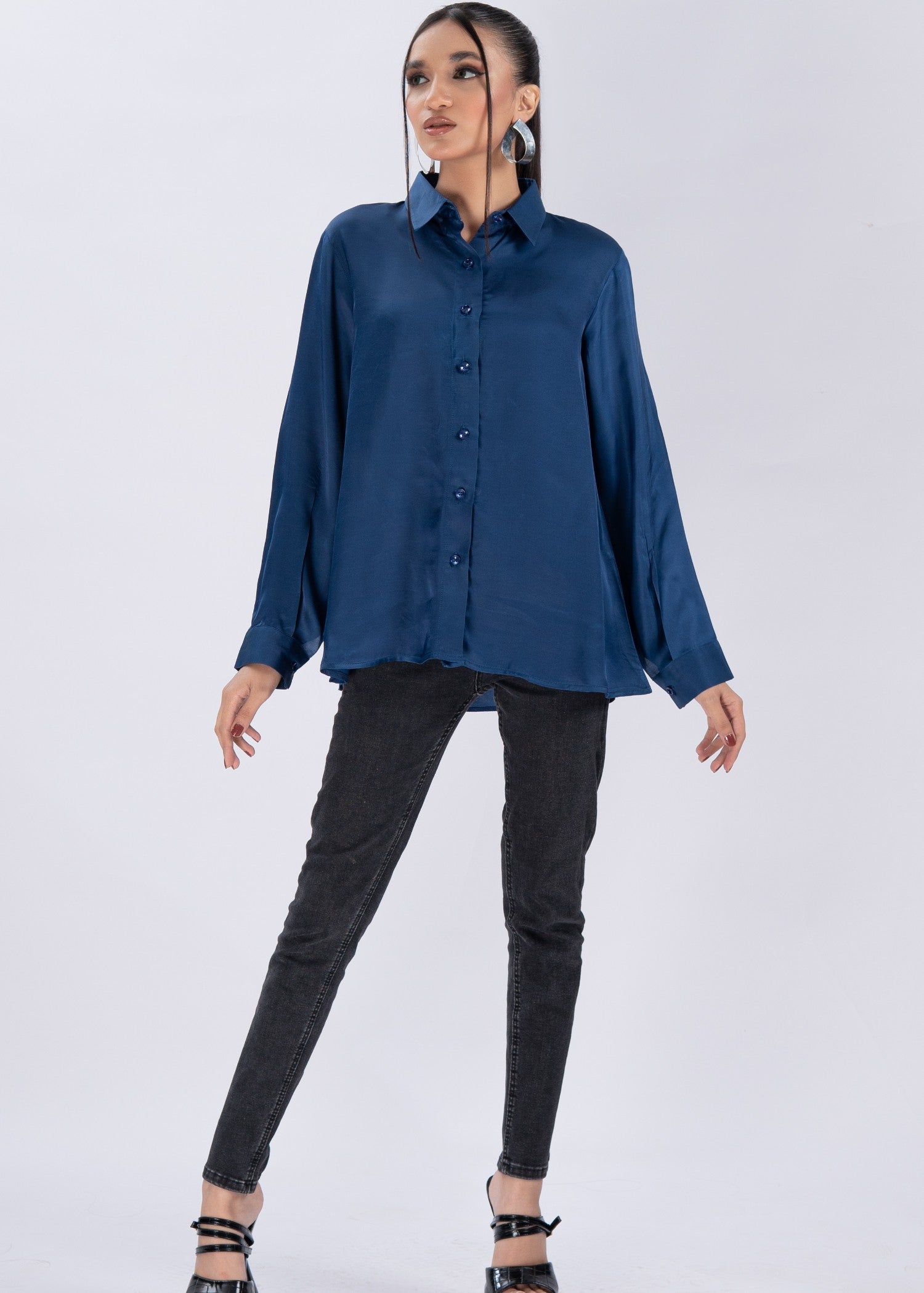 cotton silk Formal Shirt in Navy blue