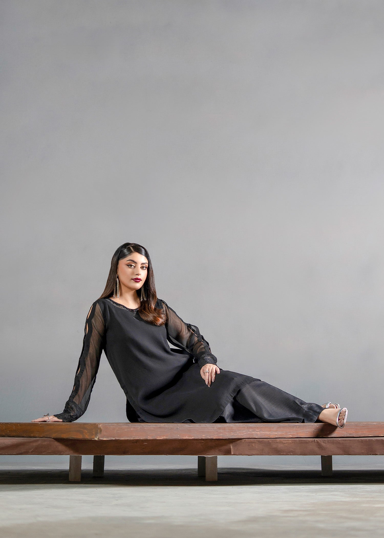 chiffon Kurta Set in Black