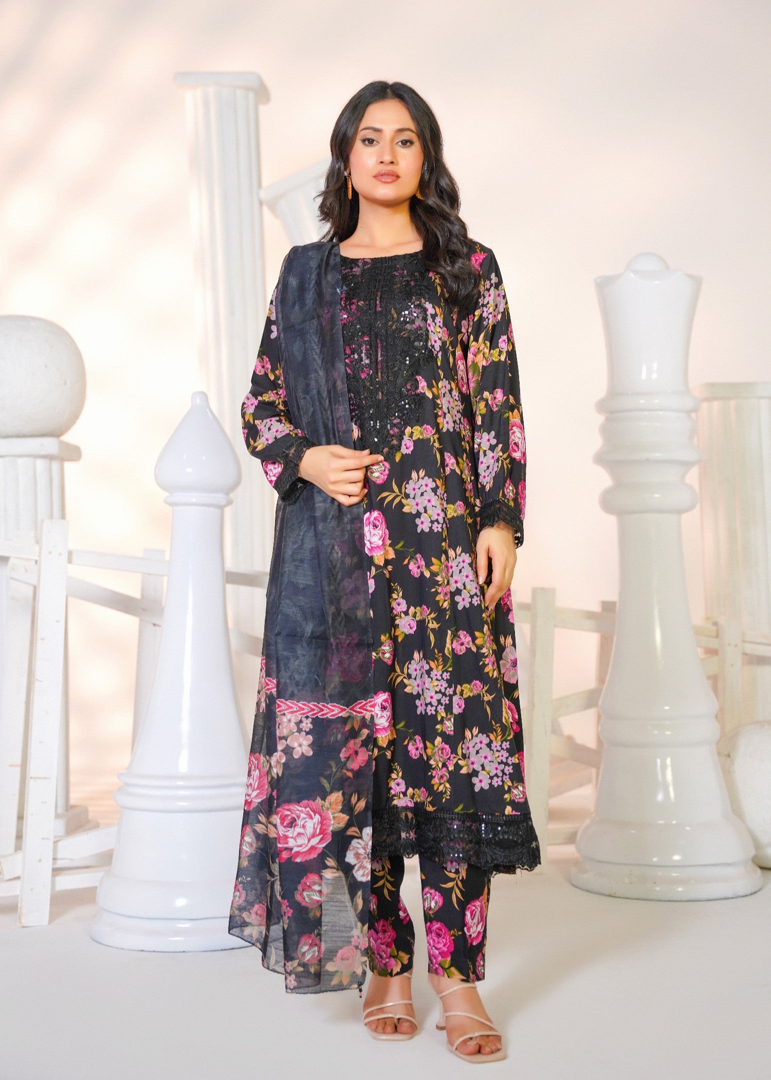 cotton linen Pishwas in Black