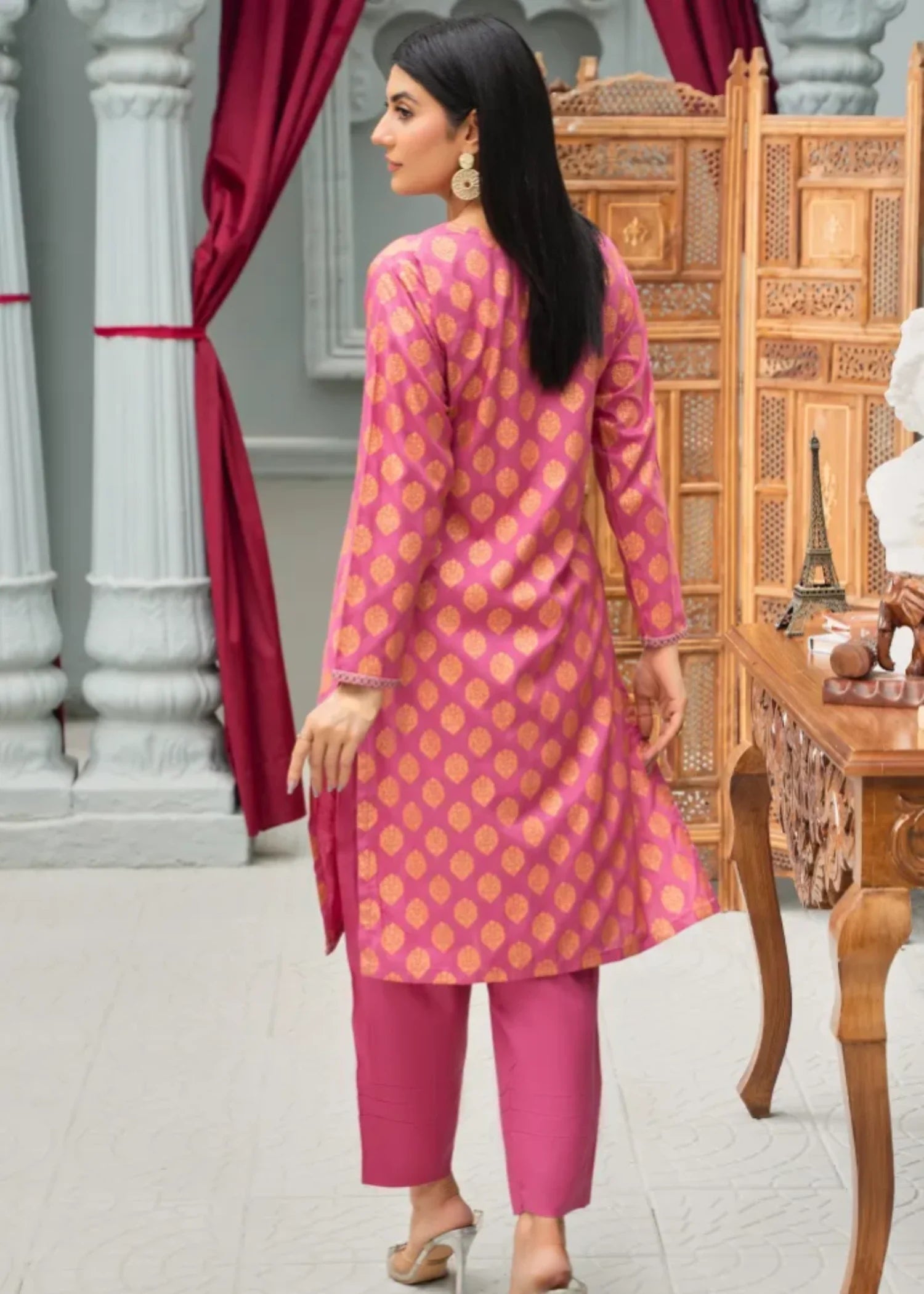 linen Kurta Set in Bubblegum pink