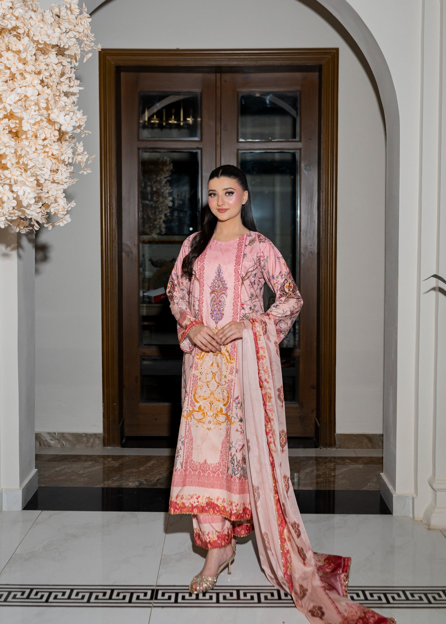 swiss cotton Kurta Set in Rose pink