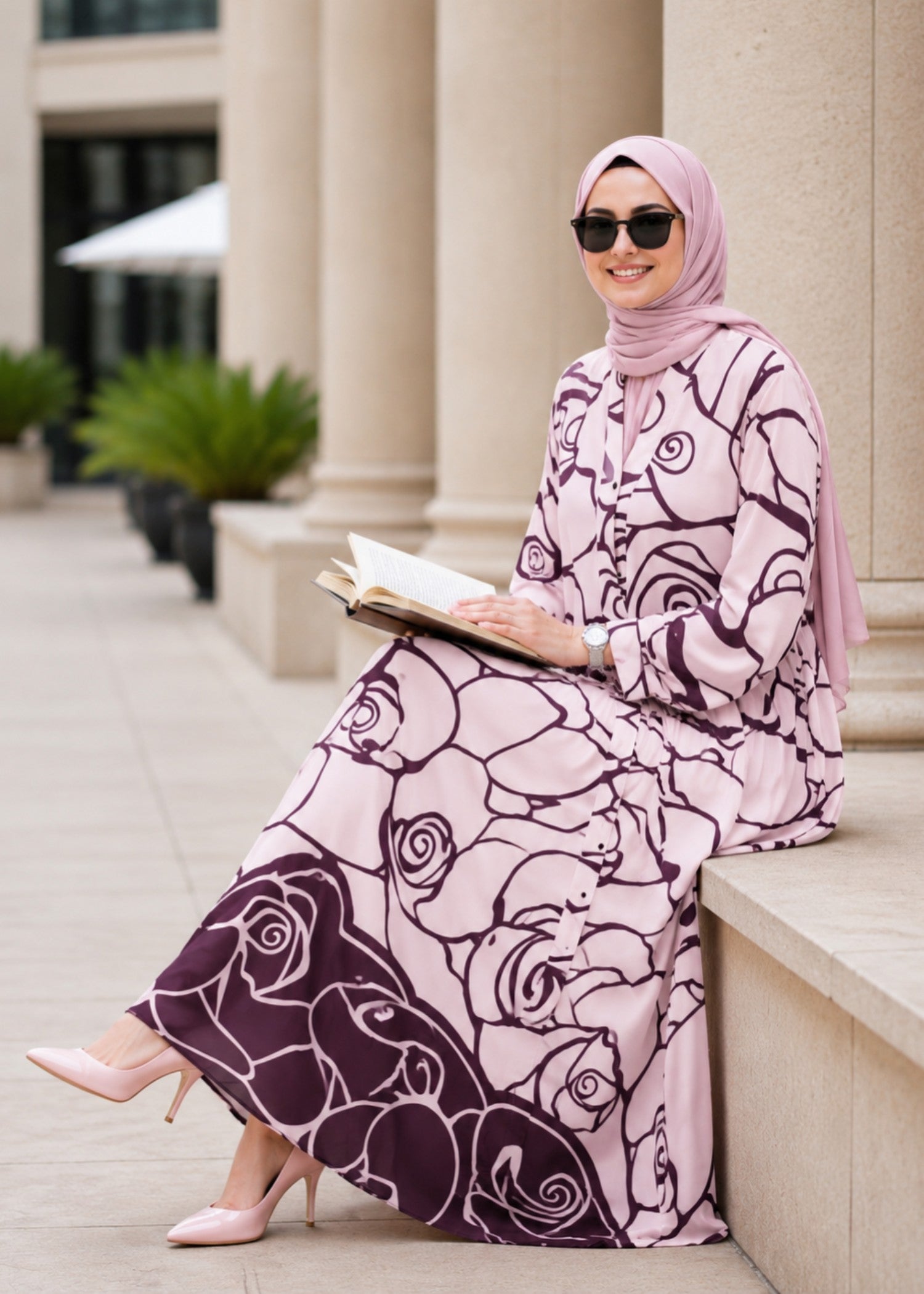 nidha Abaya in Blush pink, plum purple