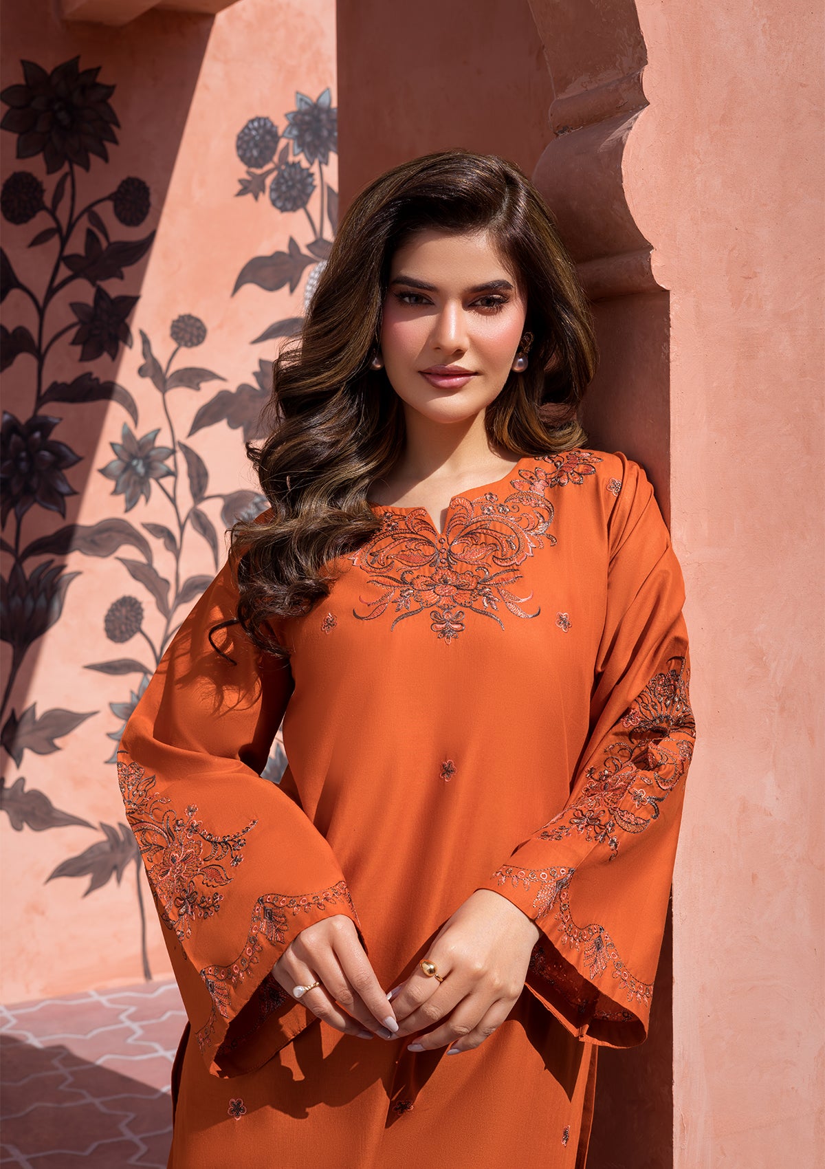 cotton Kurta Set in Persimmon