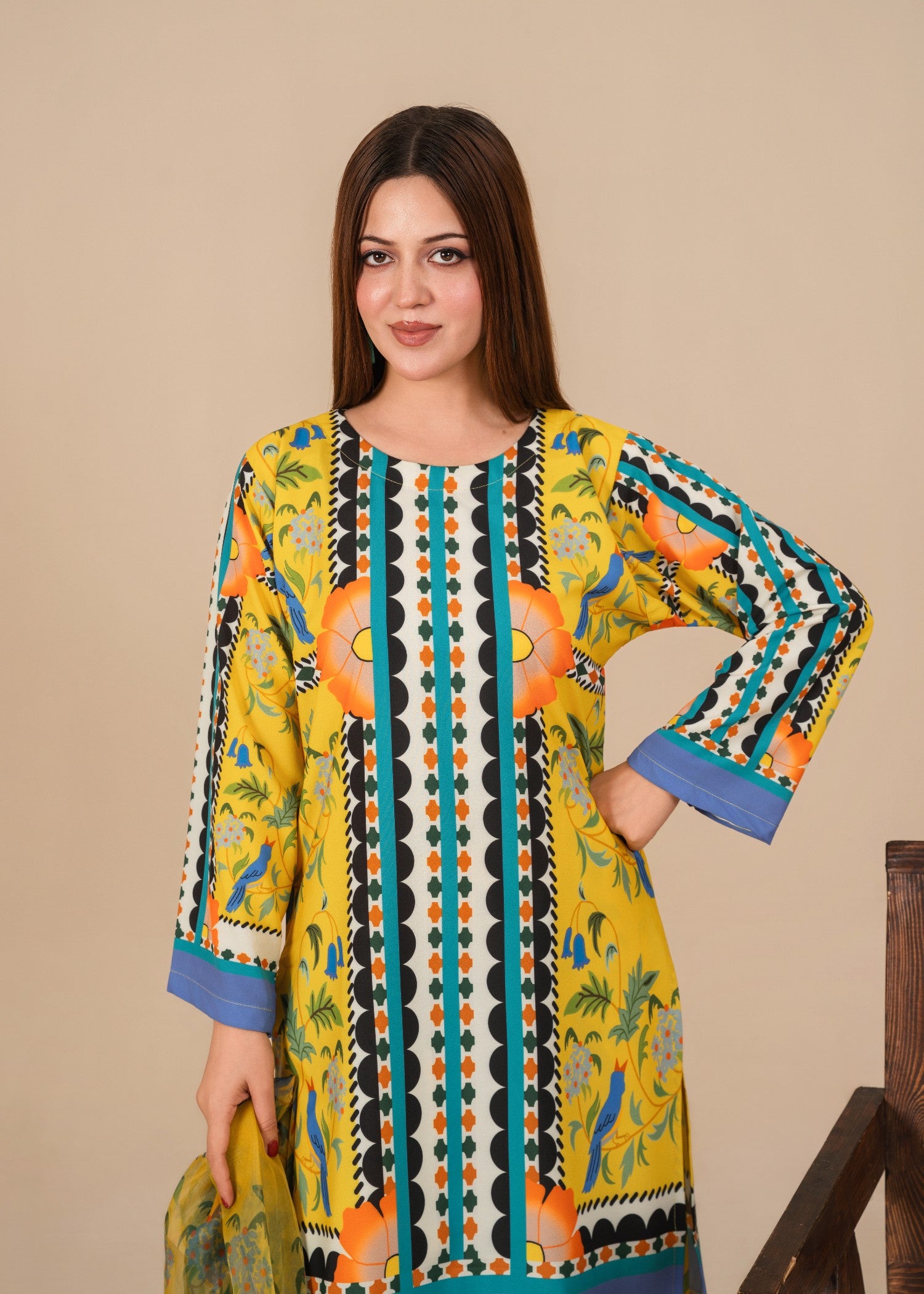 silk crepe Kurta Set in Yellow